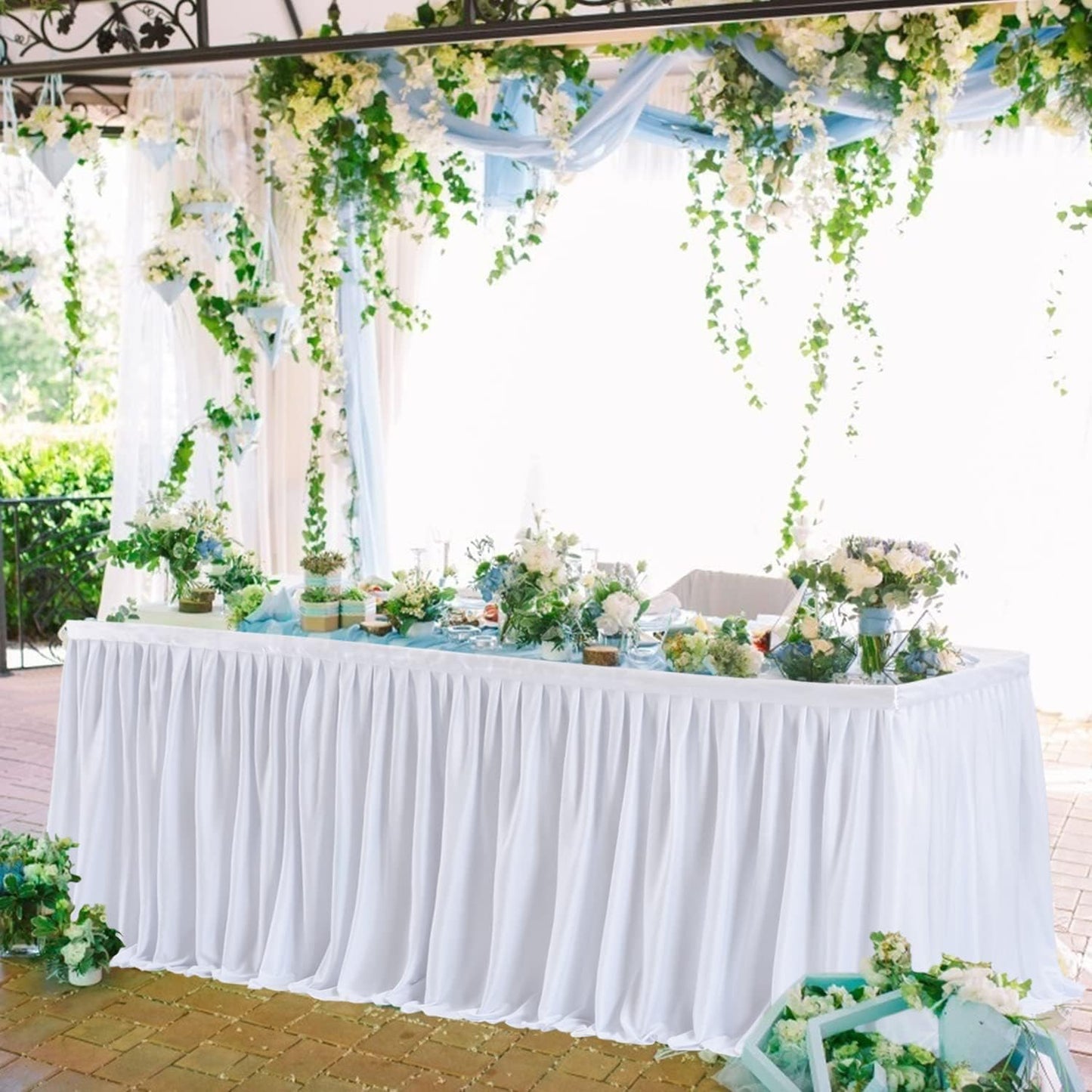 Faltenfreier Tischrock für Bankett & Hochzeit, Weiß L427cm×H76cm