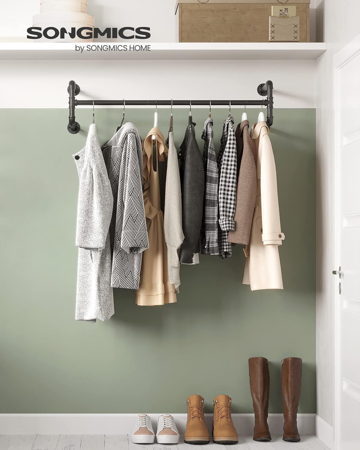 Wandgarderobe im Industriestil mit Kleiderstange, 1er Set