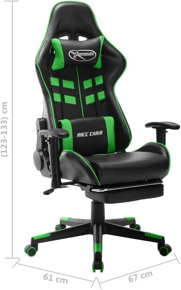 Gaming Stuhl mit Fussstütze und Höhenverstellung, Schwarz und Grün