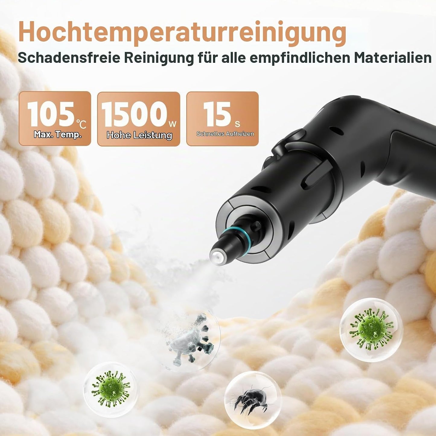 Dampfreiniger mit 12 Zubehörteilen, Schwarz