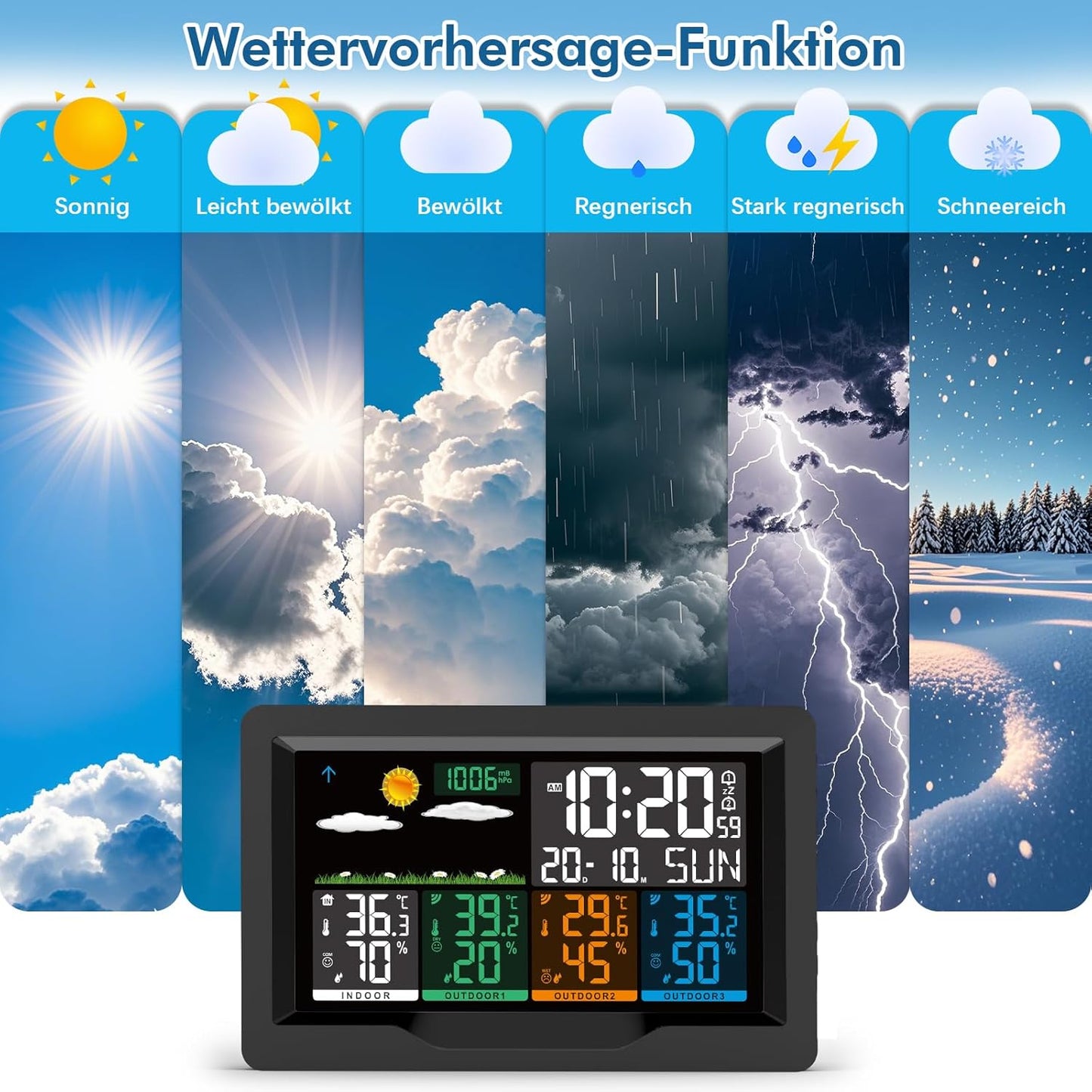 Wetterstation mit 3 Aussensensoren