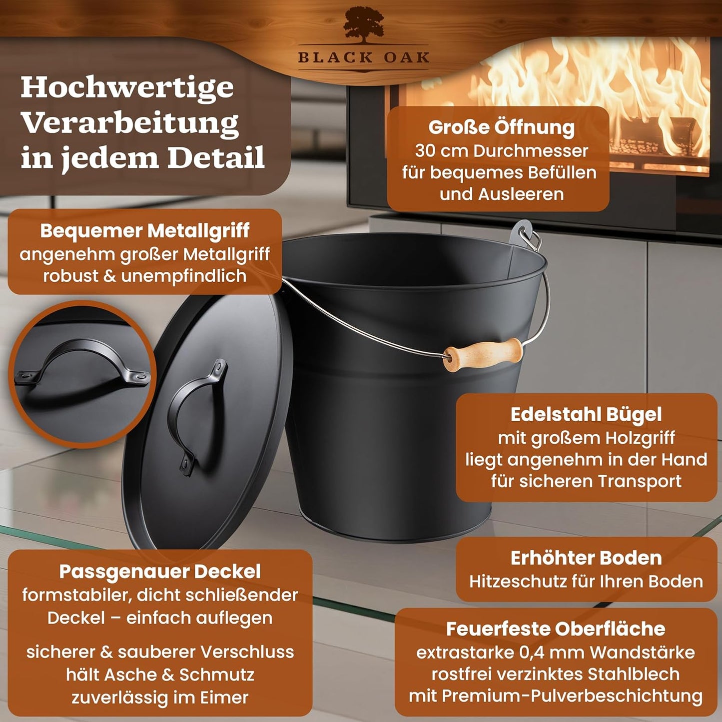 Ascheeimer Fogo mit Kehrset, Fogo 10L Eimer + Kehrset