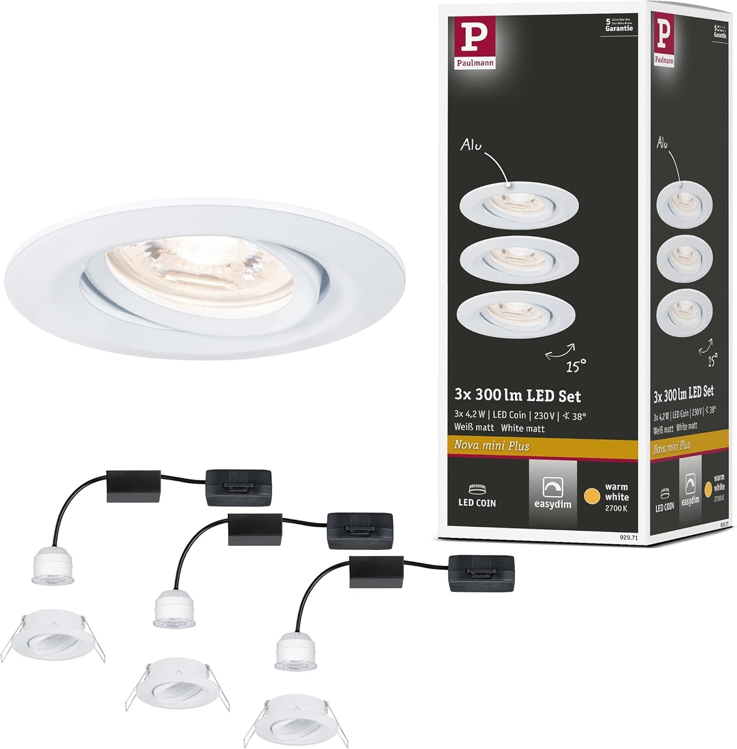 Einbauleuchte Nova Mini, EasyDim-3er (Weiss matt) 3er (Weiss matt) Schwenkbar (Ip23)