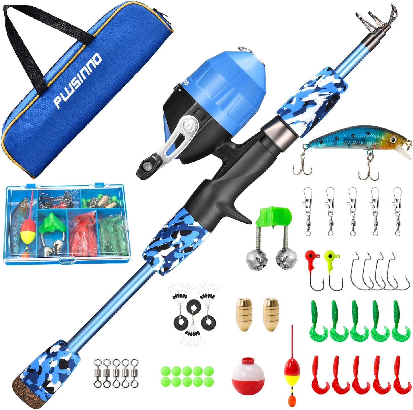 Angelset für Kinder mit Rute, Rolle & Köder, Blau, 1.5M