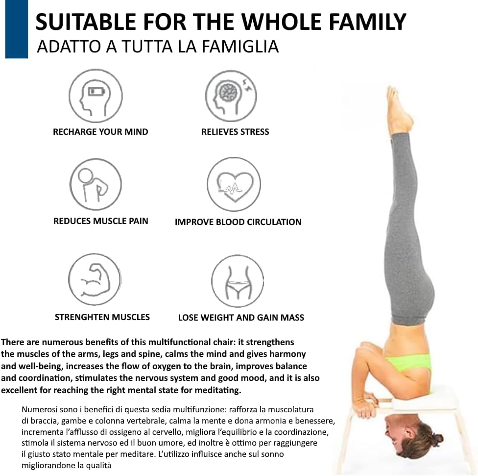 irsasana Yoga Headstand Kruk voor thuis, inversiebank, houten inversiestoel, robuuste bank