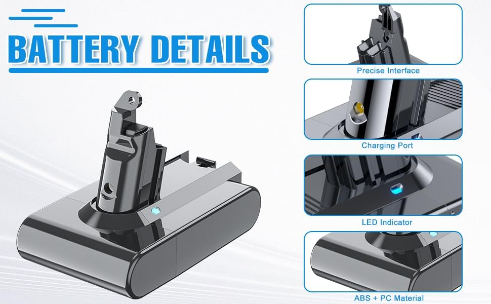 Ersatzakku für Dyson V6 Handstaubsauger, Gray-v6