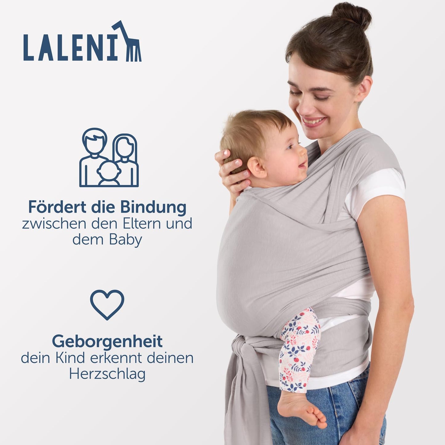 Tragetuch für Neugeborene bis 15 kg, OEKO-TEX zertifiziert, Hellgrau