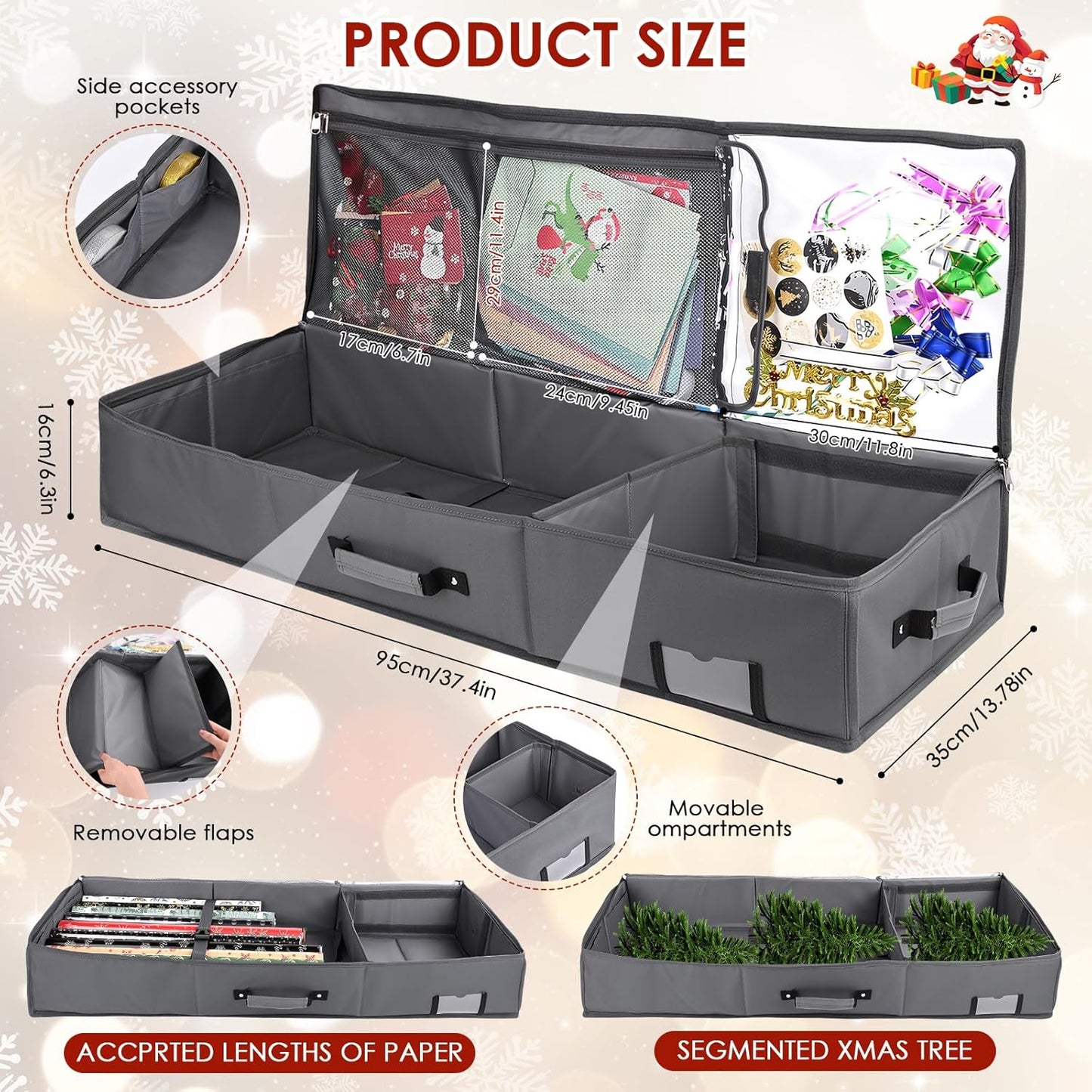 Geschenkpapier Organizer mit 3 Fächern, grau