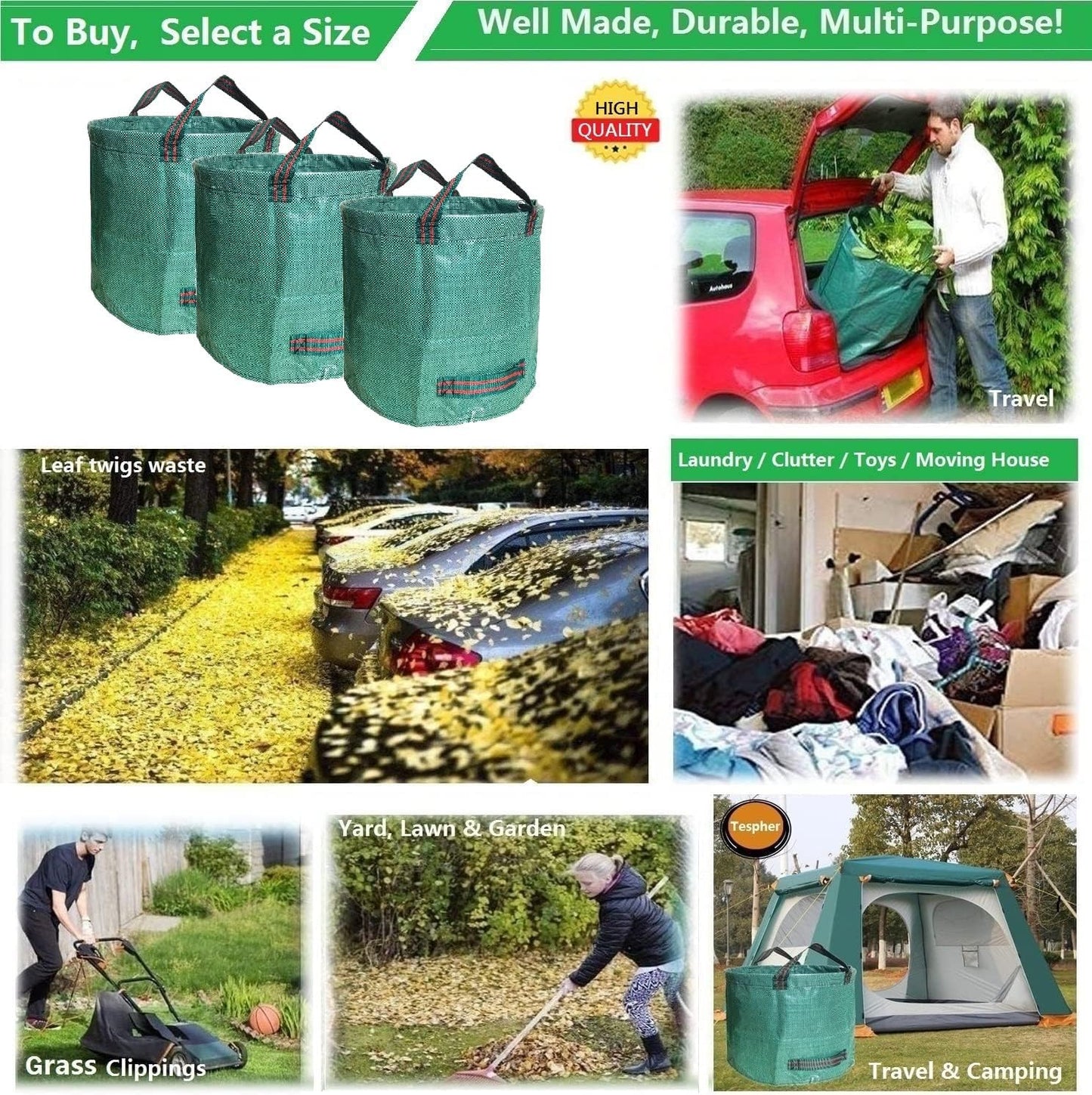 3er-Pack Gartensack für Gartenabfall, 272 l (Pack of 3) Grün