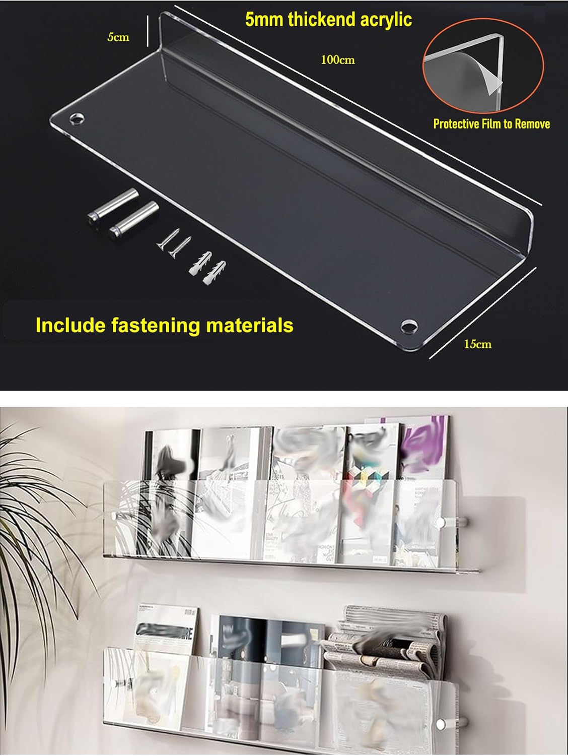 2-teiliges Wand-Prospekthalter Set, 2 Schichten 100cm | Transparent