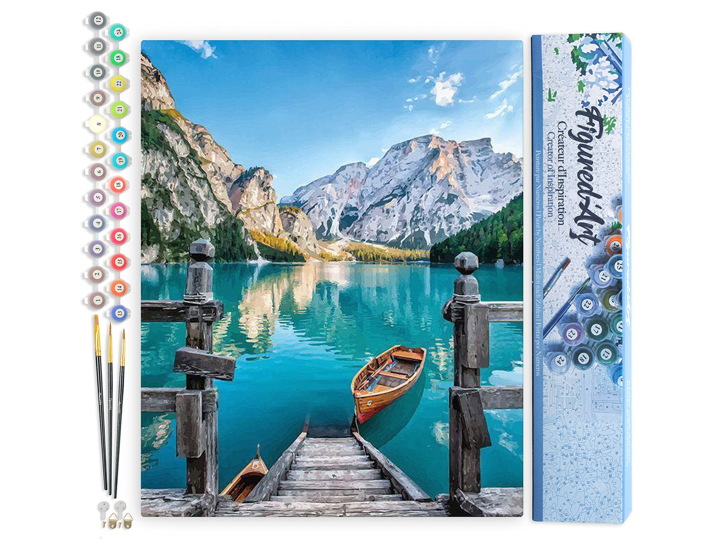 Malen nach Zahlen Set Boot auf Bergsee, Boot auf einem Bergsee 40x50cm (Ohne Rahmen)