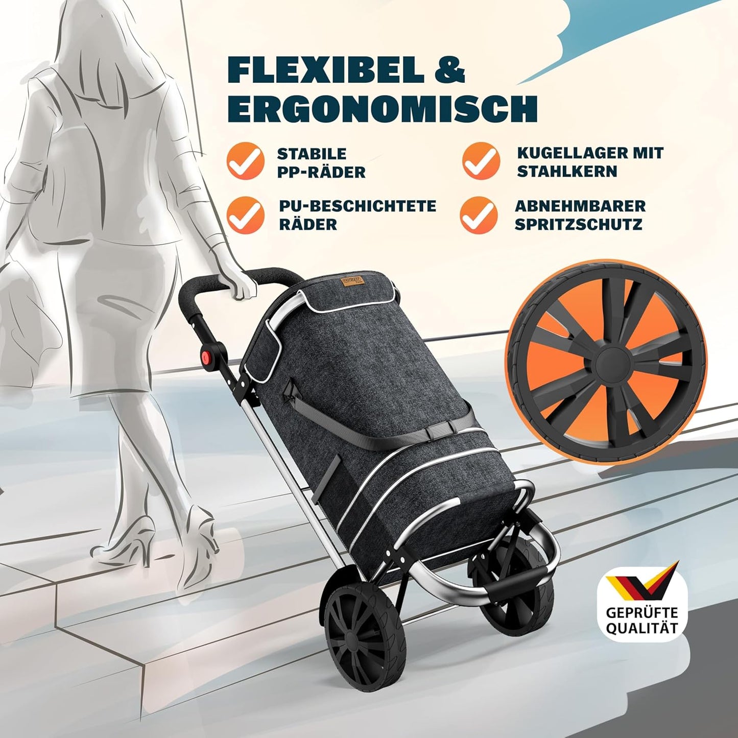 3in1 Einkaufstrolley, Schwarz