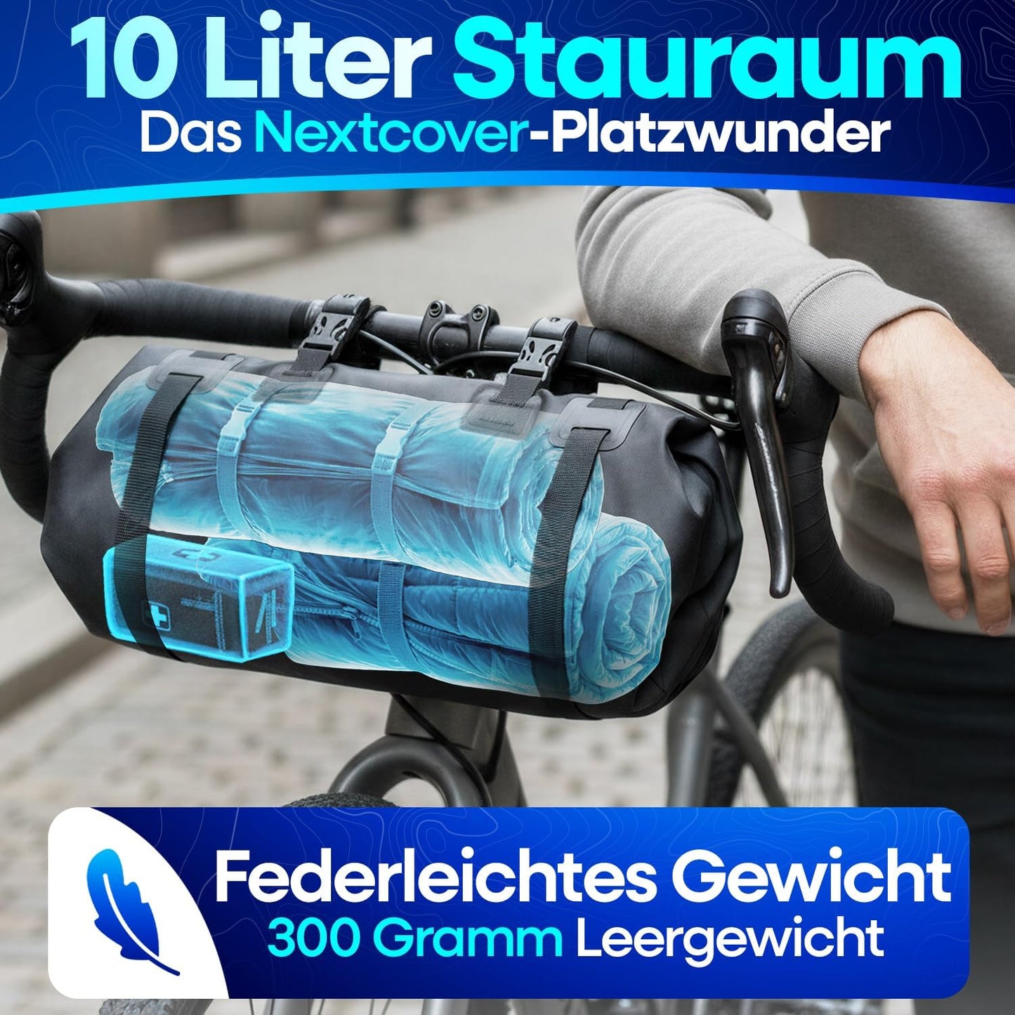Wasserdichte Bikepacking Lenkertasche, Schwarz
