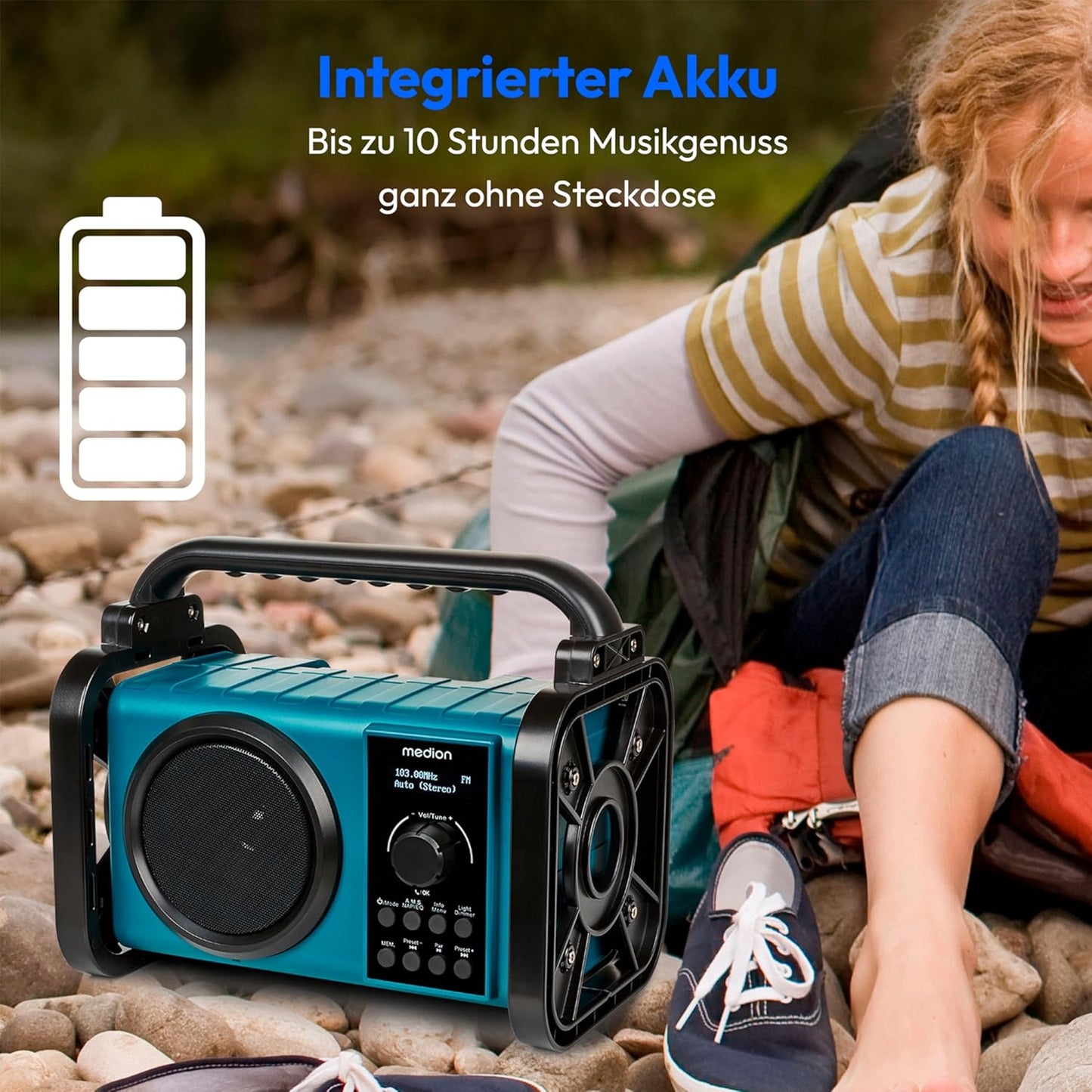 E66877 DAB+ Baustellenradio mit Bluetooth 5.0, Horizontal | 5 Watt (RMS)