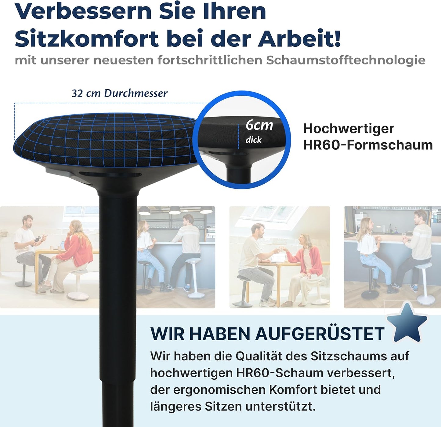 Ergonomischer Bürohocker mit Schwingeffekt, 55-80 cm Matte Black