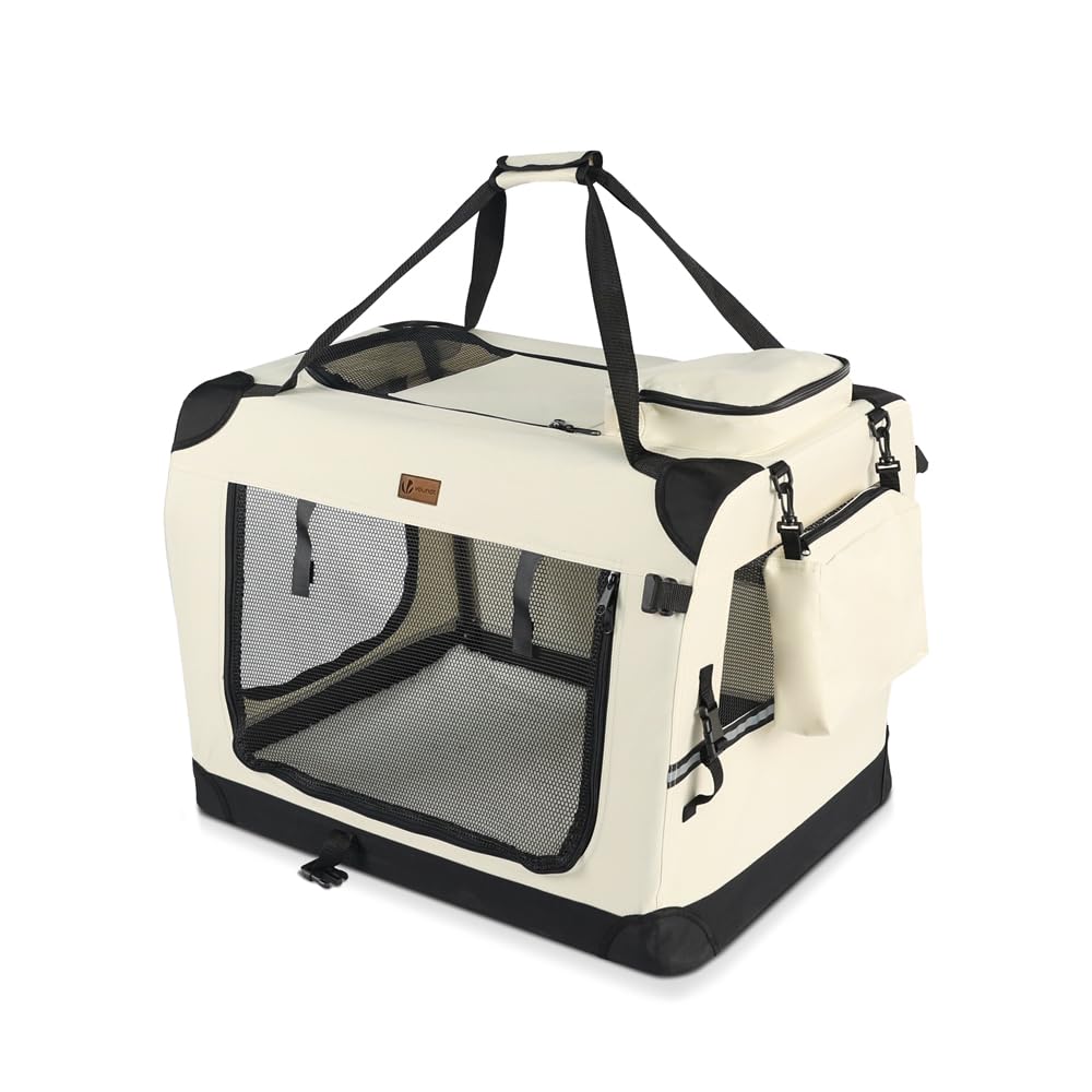 Faltbare Haustier-Transportbox mit Taschen und Tragegriffen, L 50 x B 35 x H 36 cm Beige