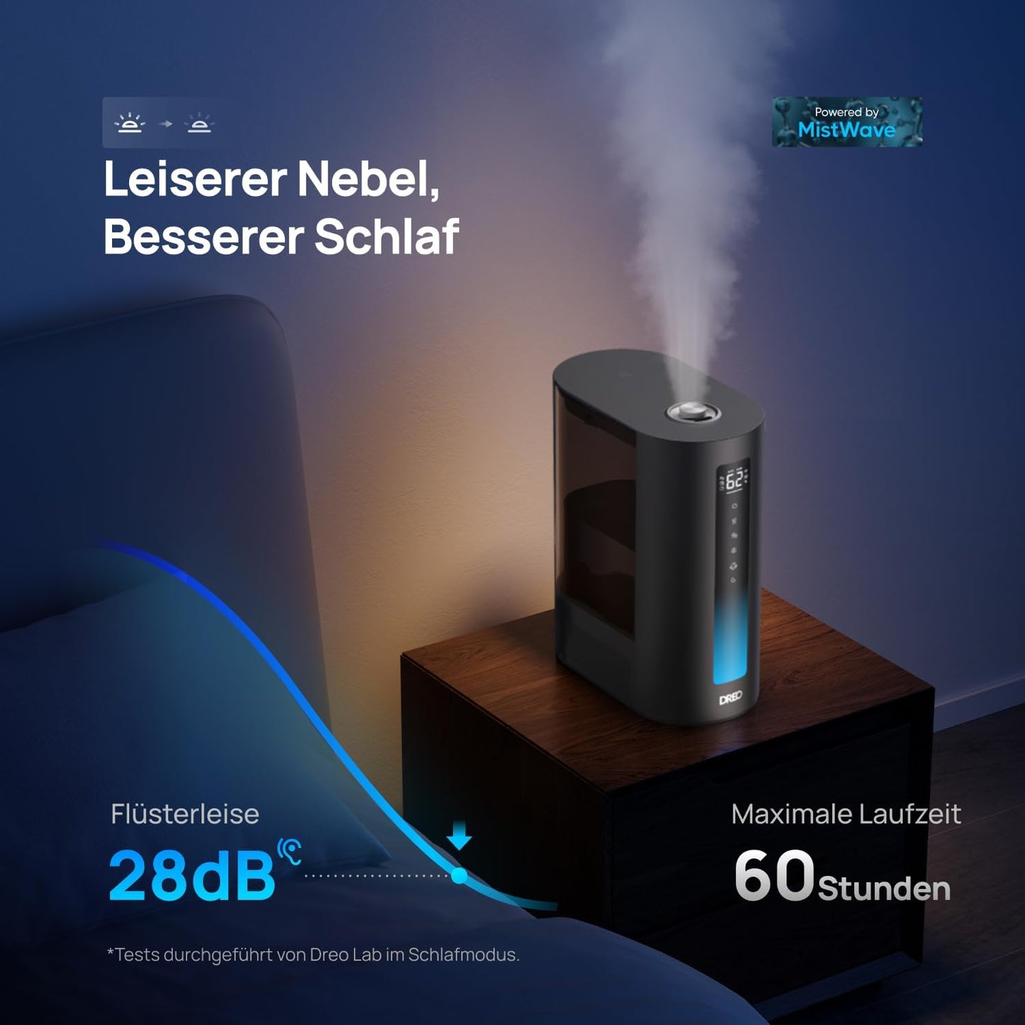Smart Luftbefeuchter mit Warm- und Kaltnebel, Schwarz
