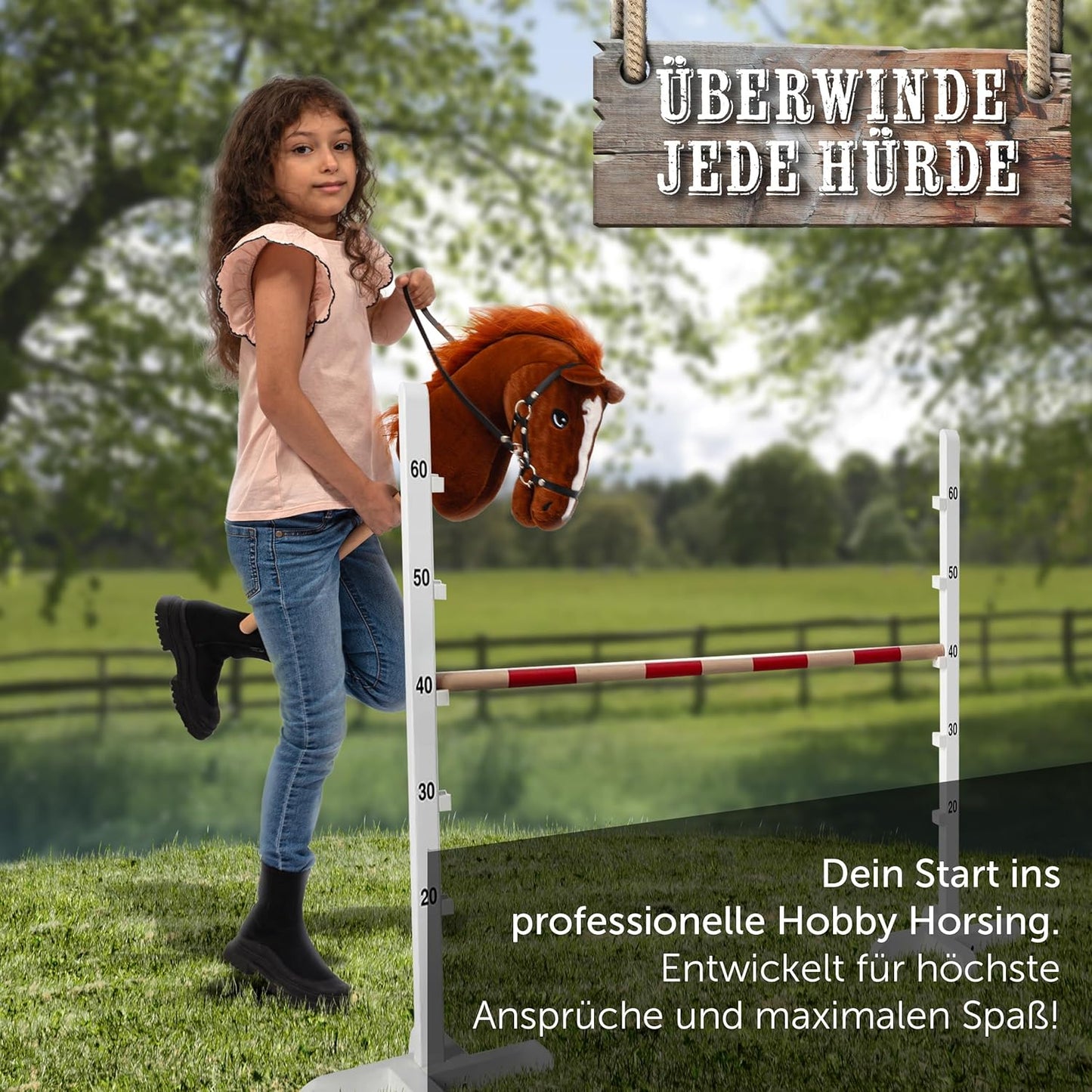 Hobby Horse mit Halfter & Trense für Kinder, Merle / Medium