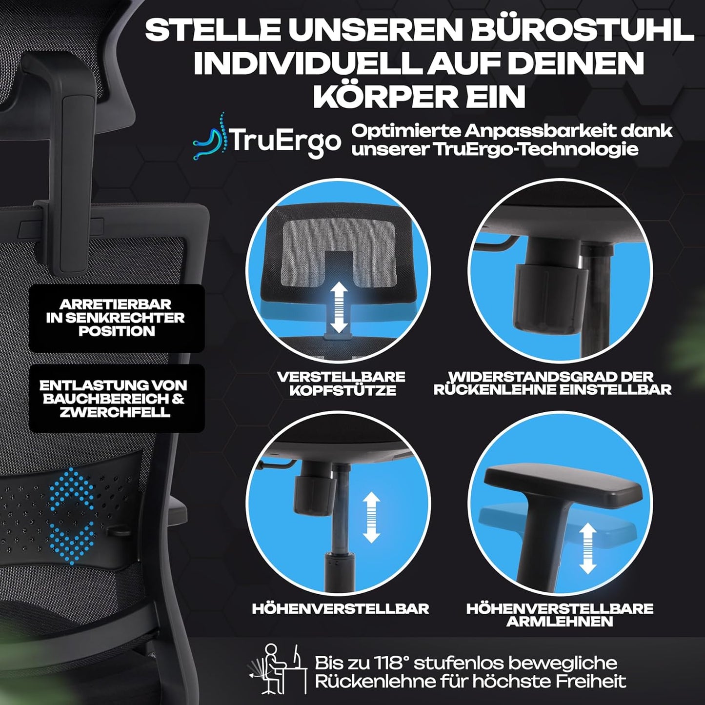 Ergonomischer Schreibtischstuhl M2pro, M2pro (Schwarz)