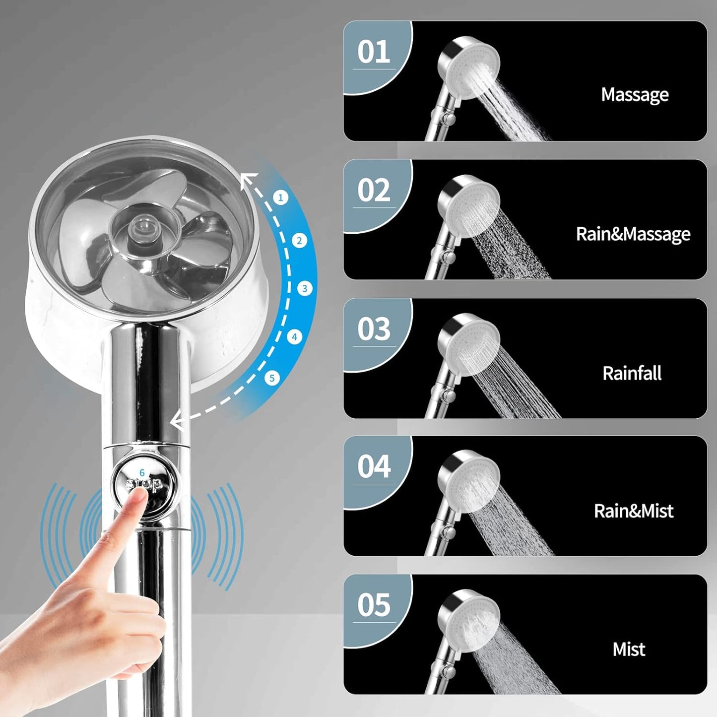Duschkopf Handbrause mit 5 Funktionen und Stopp-Taste