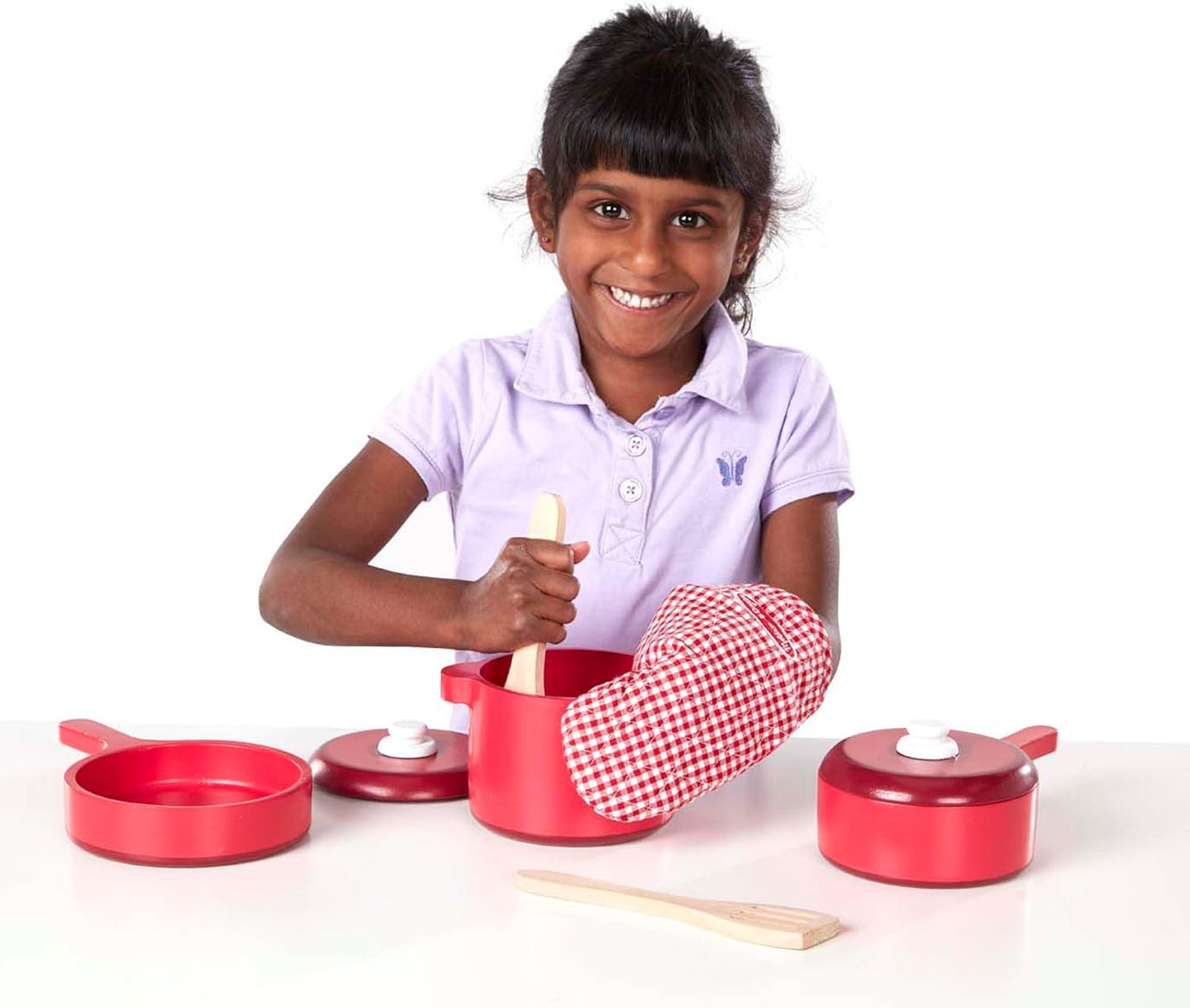 8-teiliges Koch-Set mit Topf, Pfanne, Pfannenwender und Ofenhandschuh, Wooden Kitchen Accessory