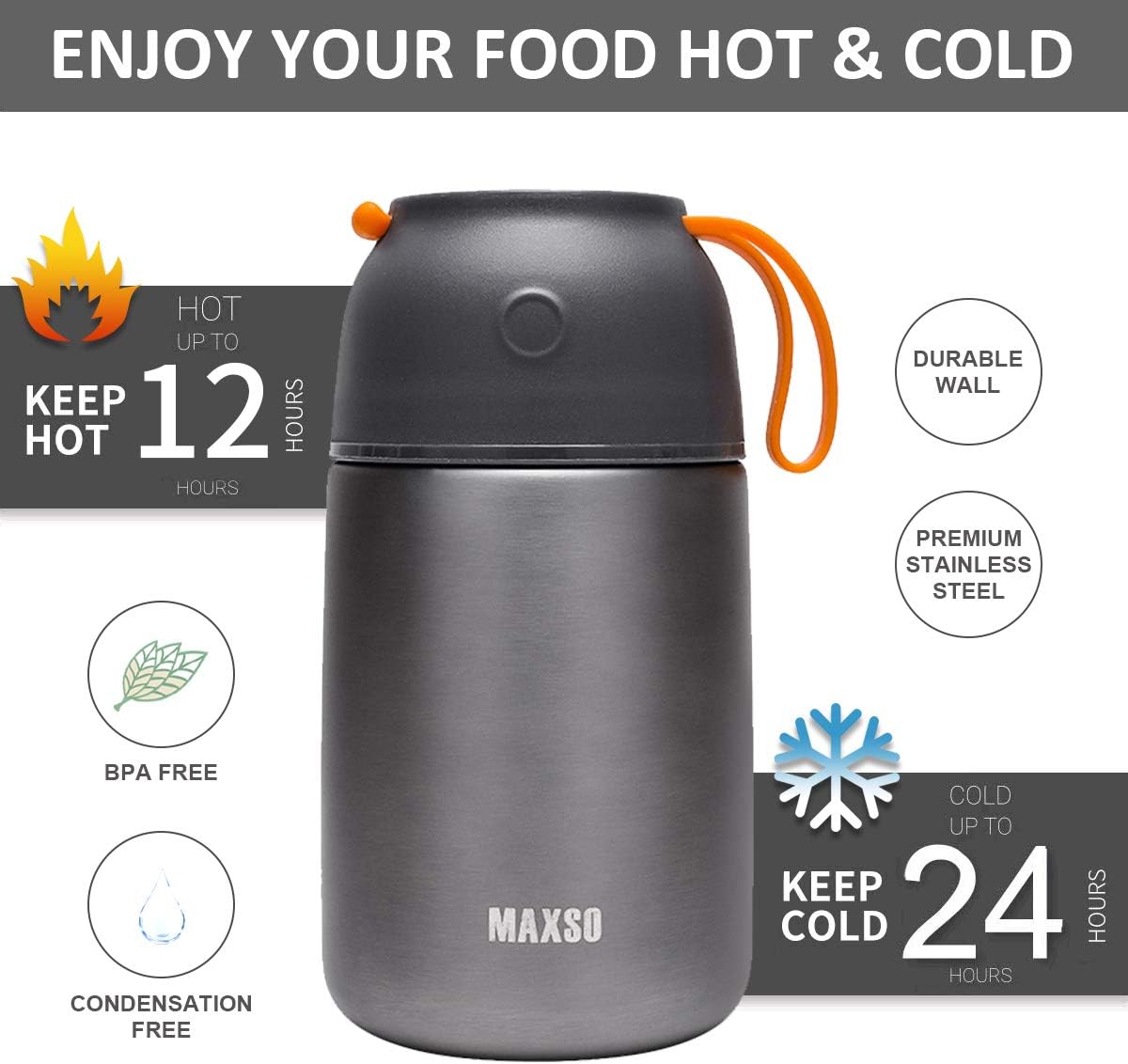 Thermobehälter für Essen, Grau 500 ml
