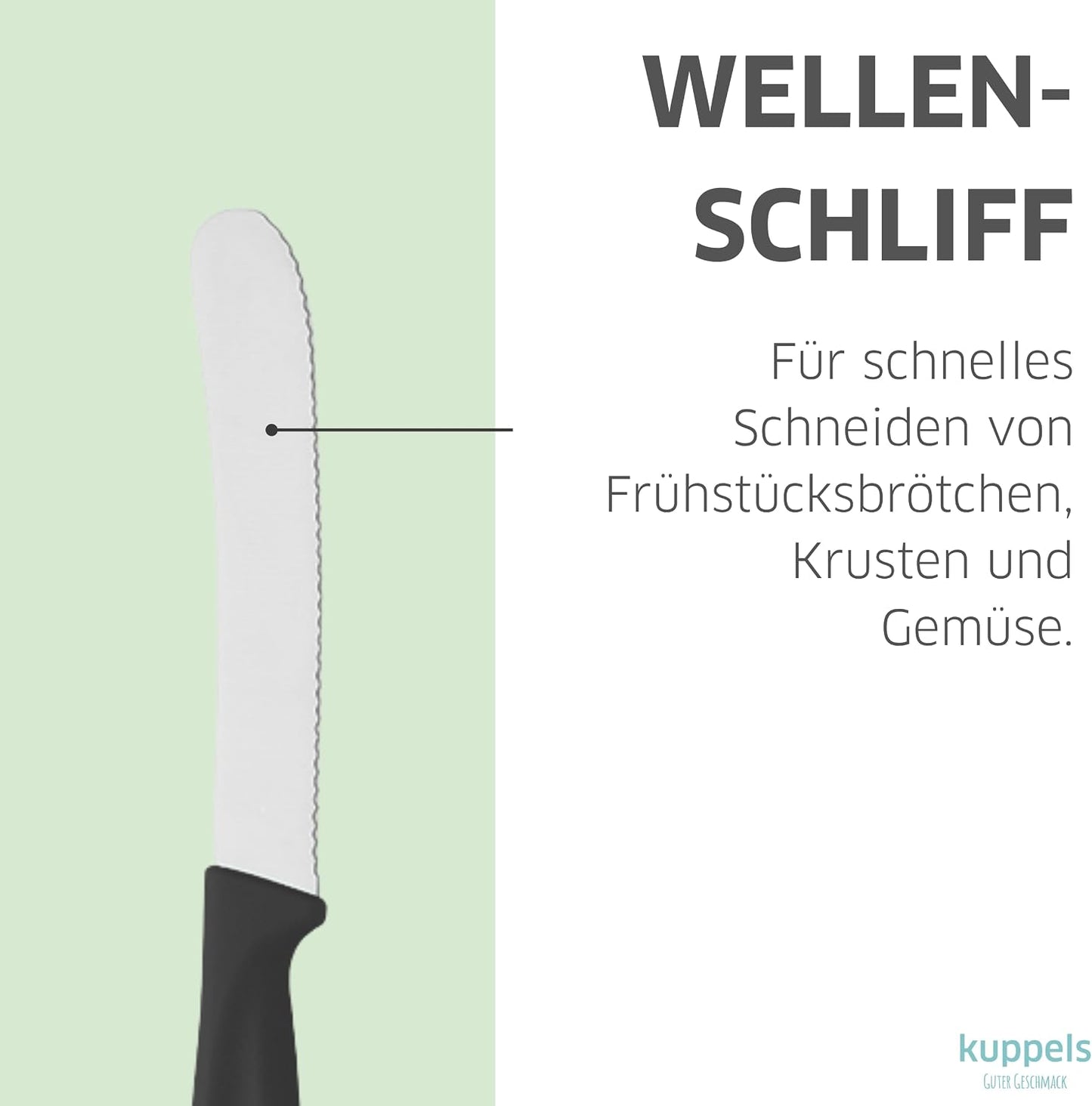 Frühstücksmesser Set mit Wellenschliff, Schwarz