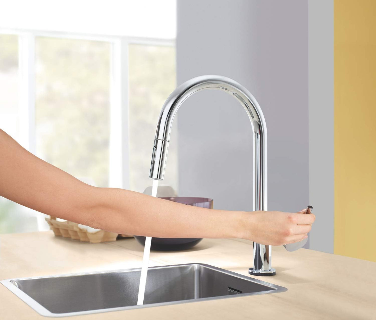 Minta Touch Elektronische Spültischarmatur mit Dual-Spülbrause, C-Auslauf Touch: Wasser-Aktivierung durch Berührung herausziehbare Dual Spülbrause Chrom