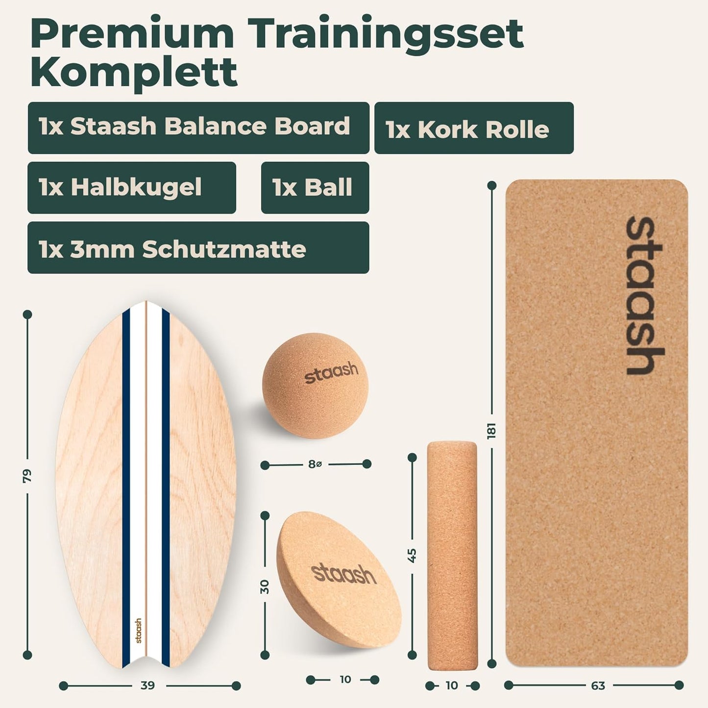 Balance Board Premium-Kit für Fitness & Training, STAASH - Blau Pro