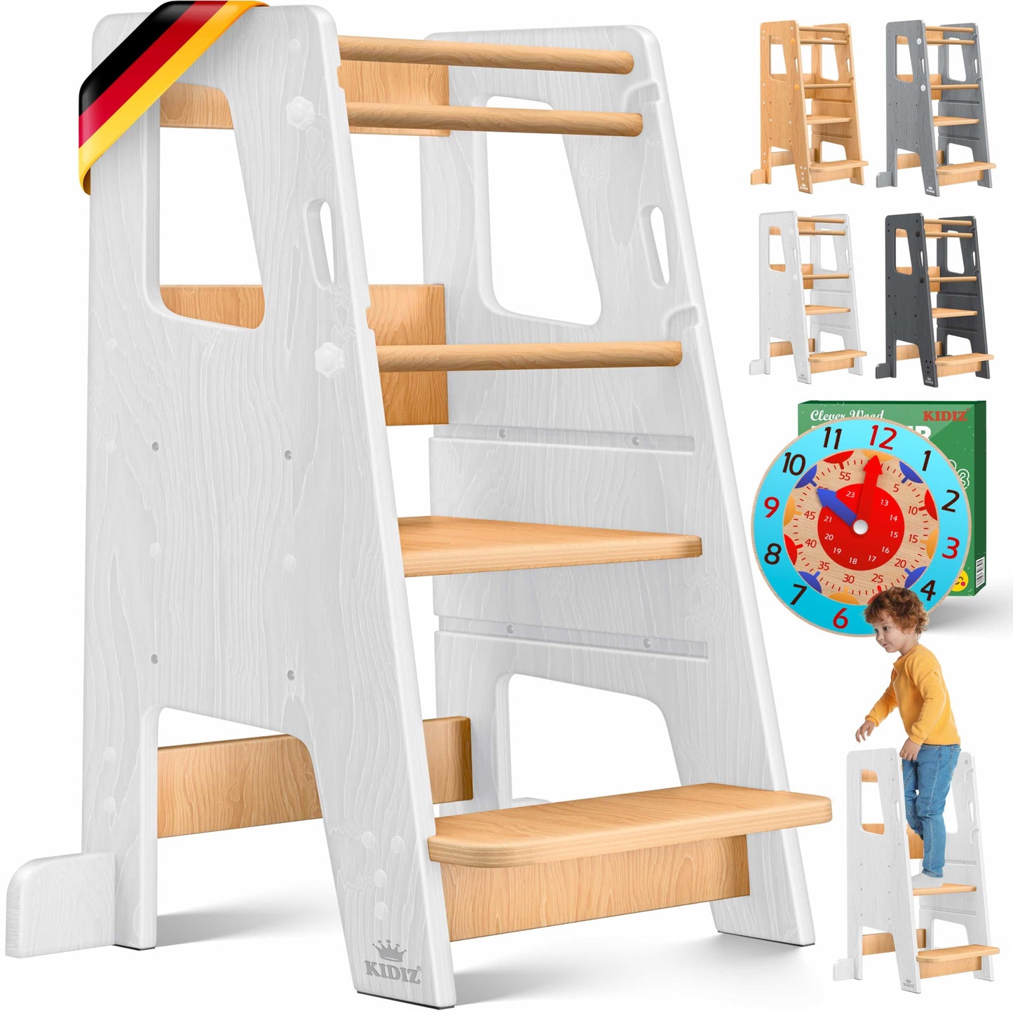 Lernturm mit Lernuhr, höhenverstellbar, Weiss & Kiefer