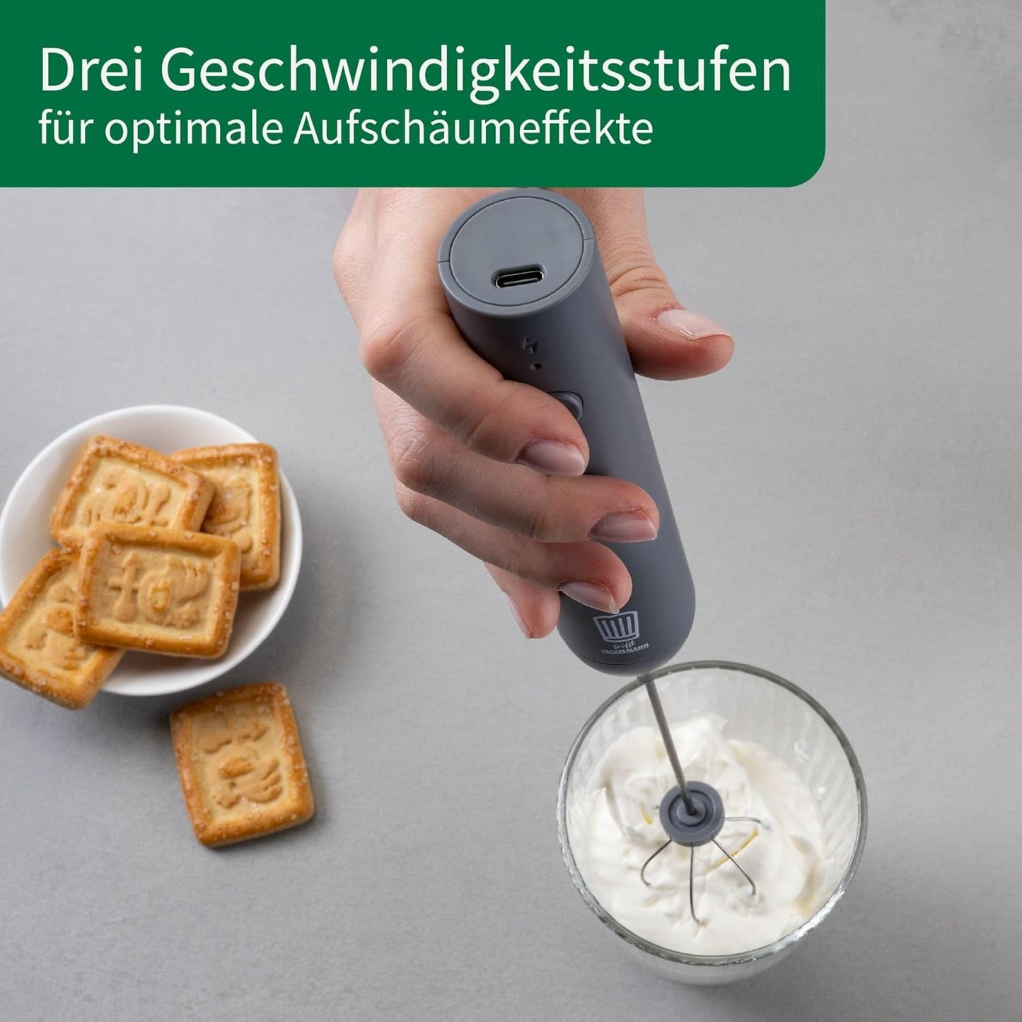 Elektrischer Milchaufschäumer mit USB-C-Aufladung und Schneebesen
