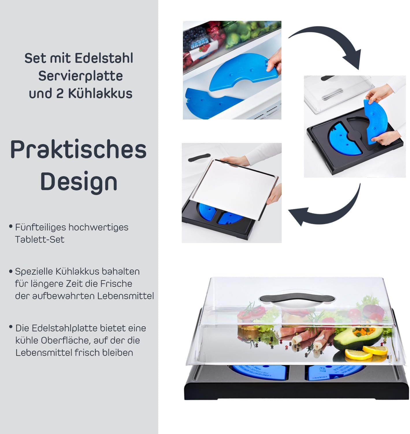 Servierplatte mit Deckel & Kühlakkus, Klassisch