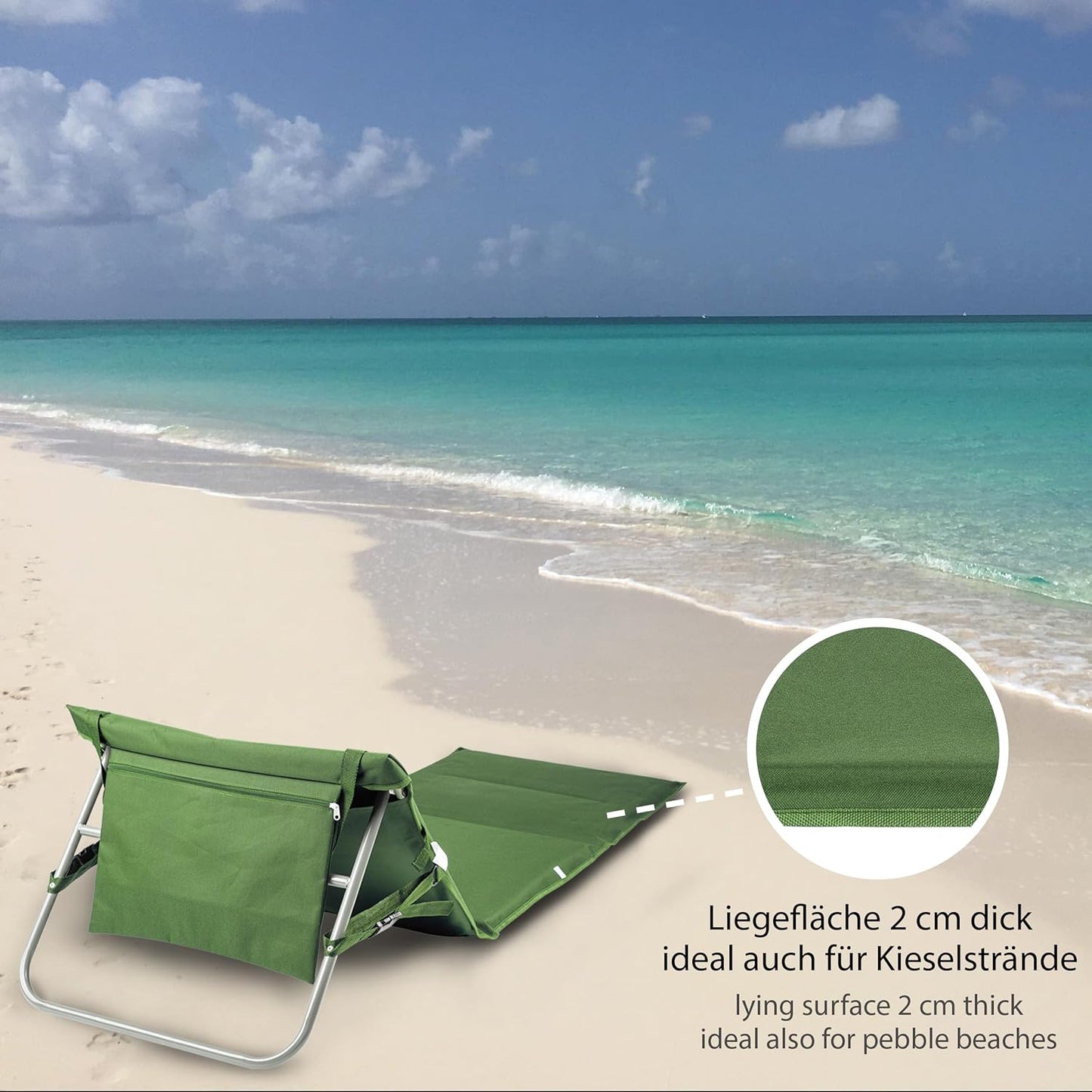 Faltbare Strandmatte mit Rückenlehne und Tragegurt, Strandmatte Khaki