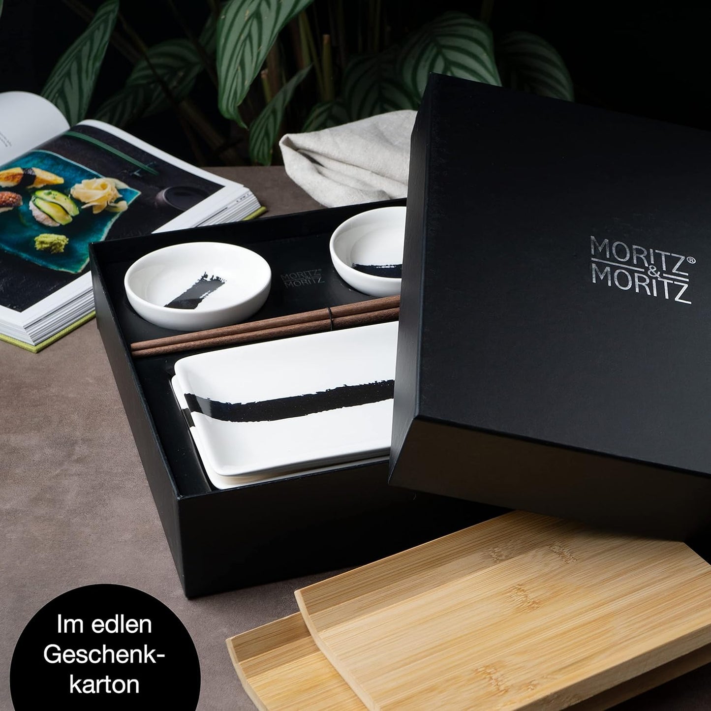 Sushi Geschirr Set, Pinselstrich Schwarz