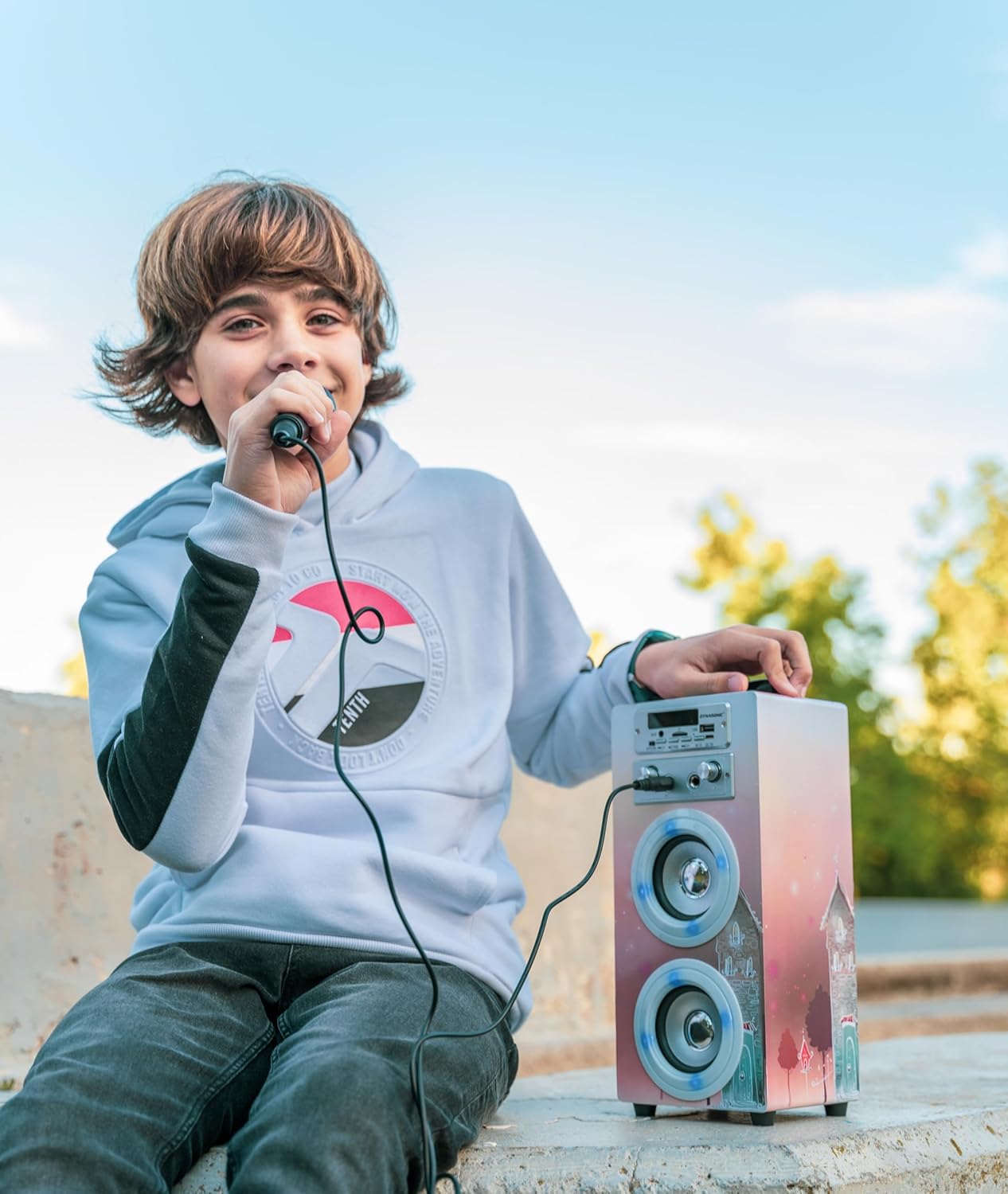 Tragbare Karaoke-Maschine mit 2 Mikrofonen, Model 19