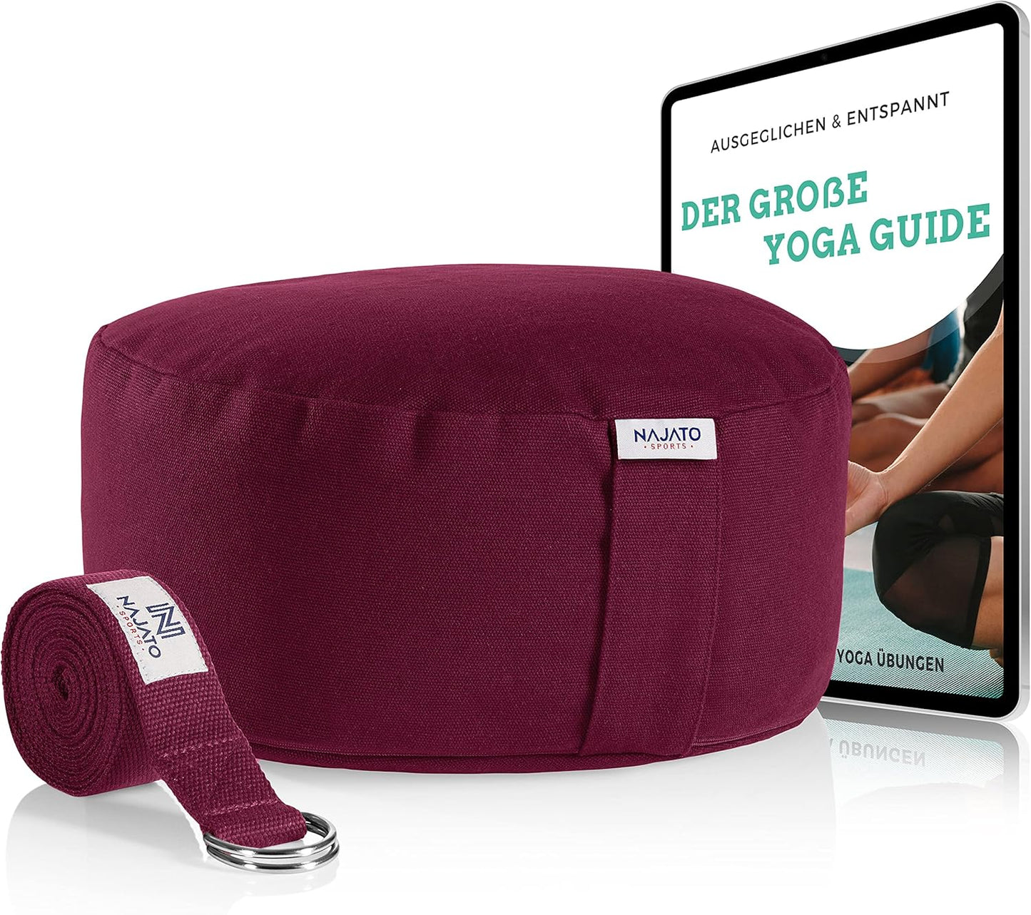 Meditationskissen-Set mit Yogagurt & E-Book, Aubergine