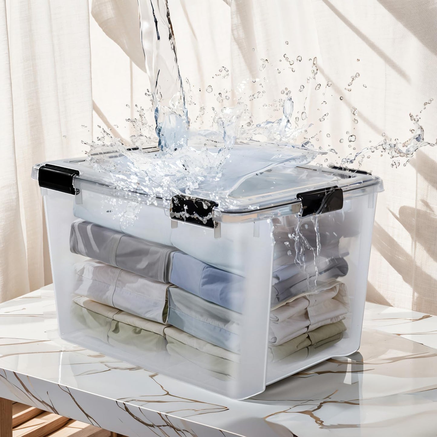Kunststoff-Aufbewahrungsboxen mit Deckel, Transparent 70L x2