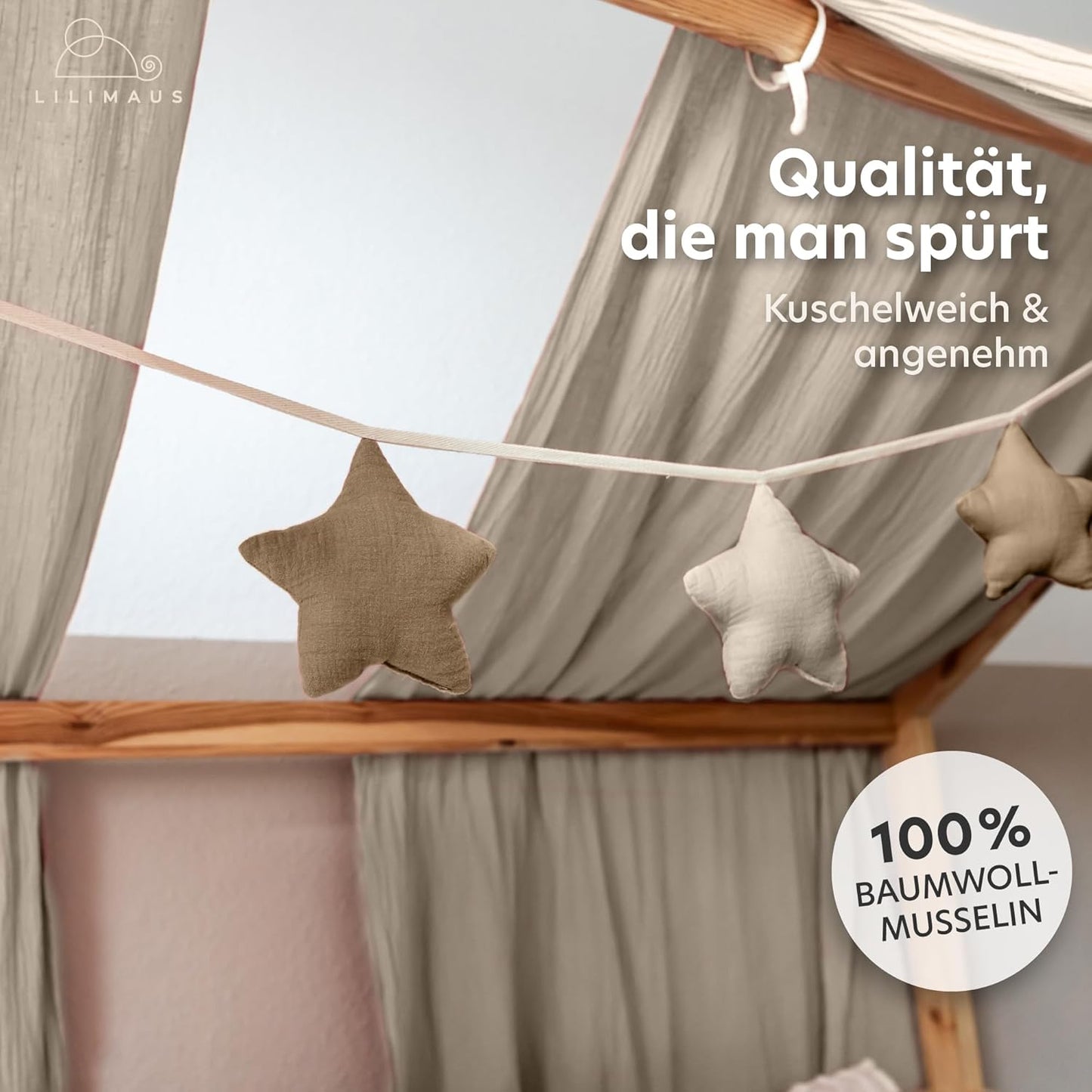 Sternen-Wimpelkette, Hellbeige & Dunkelbeige Sterne ohne Goldapplikation