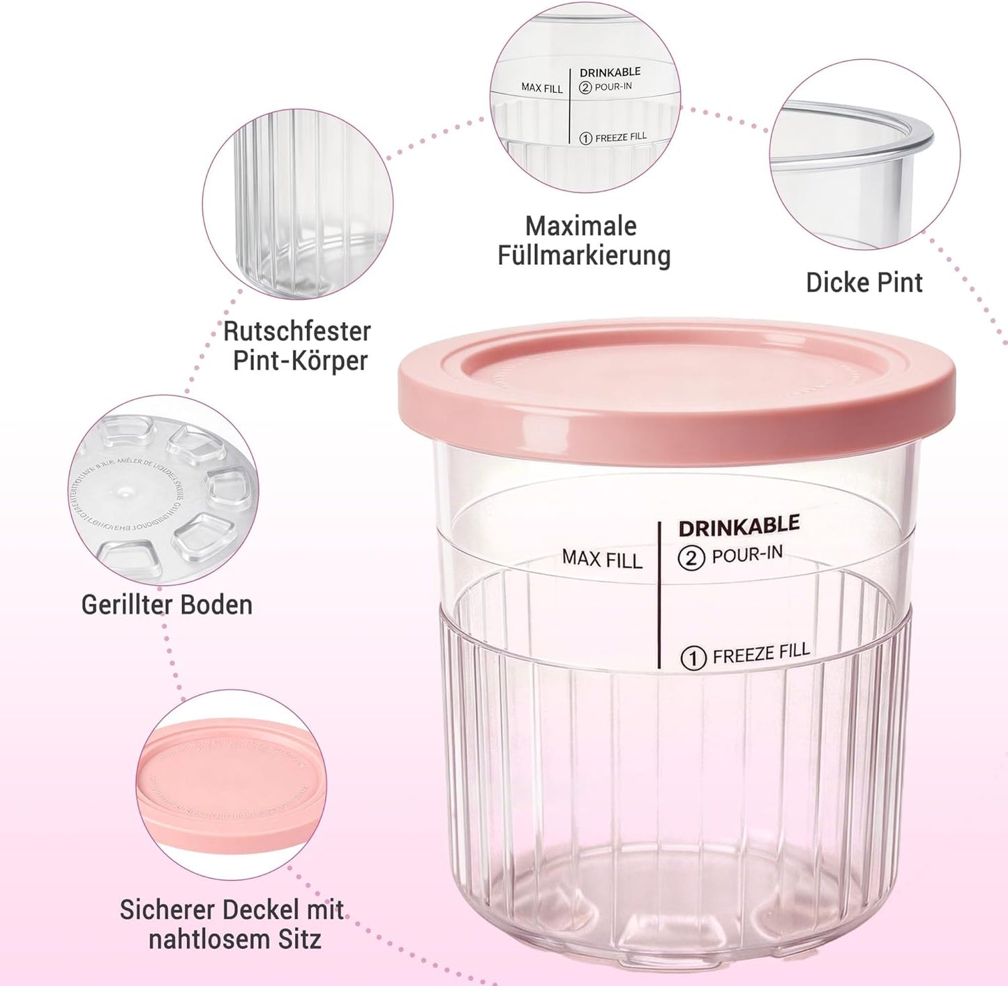 Behälter-Set für Ninja Creami Deluxe Pints (4 Stück), Nc500