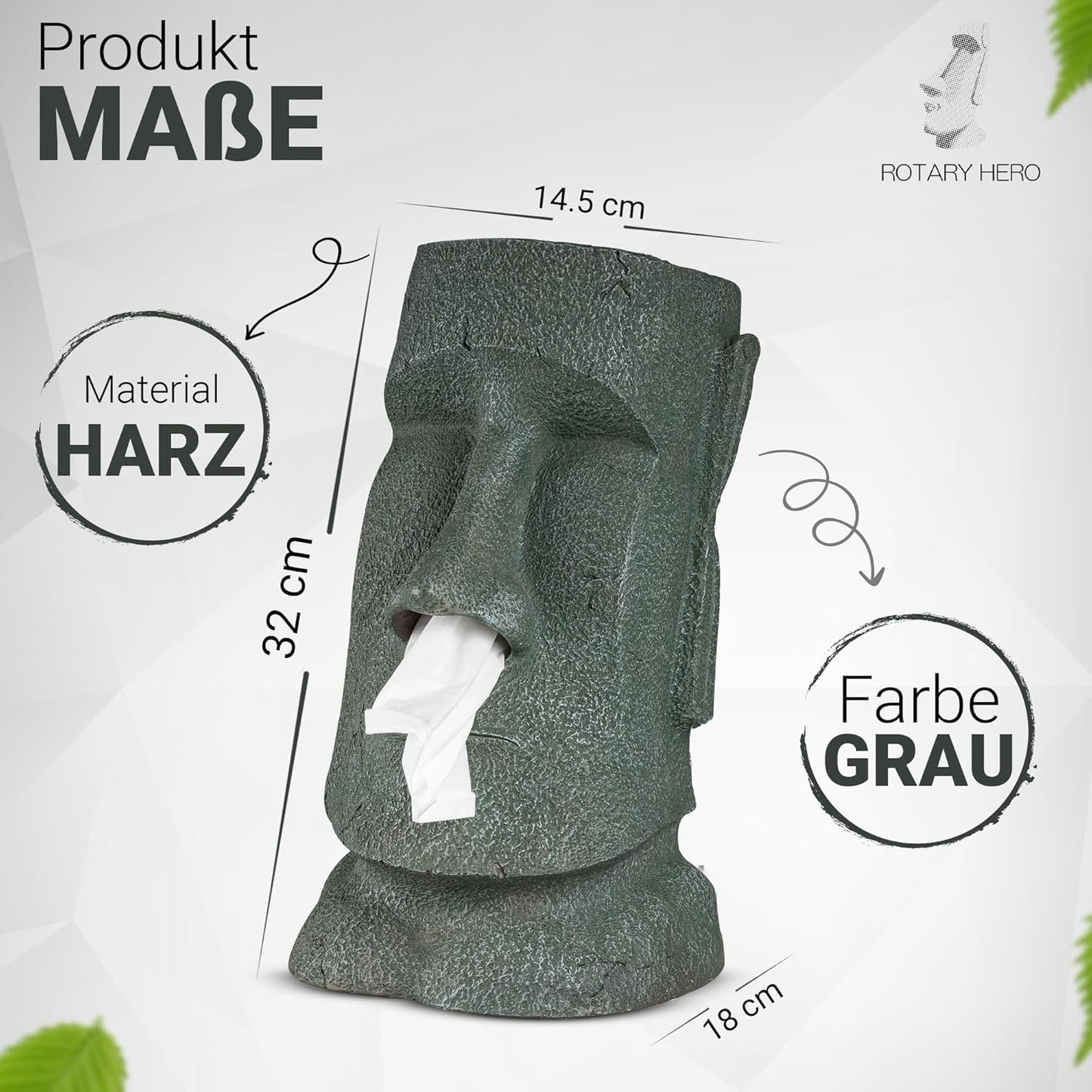 Moai-Taschentuchbox mit Figurendesign, Grau