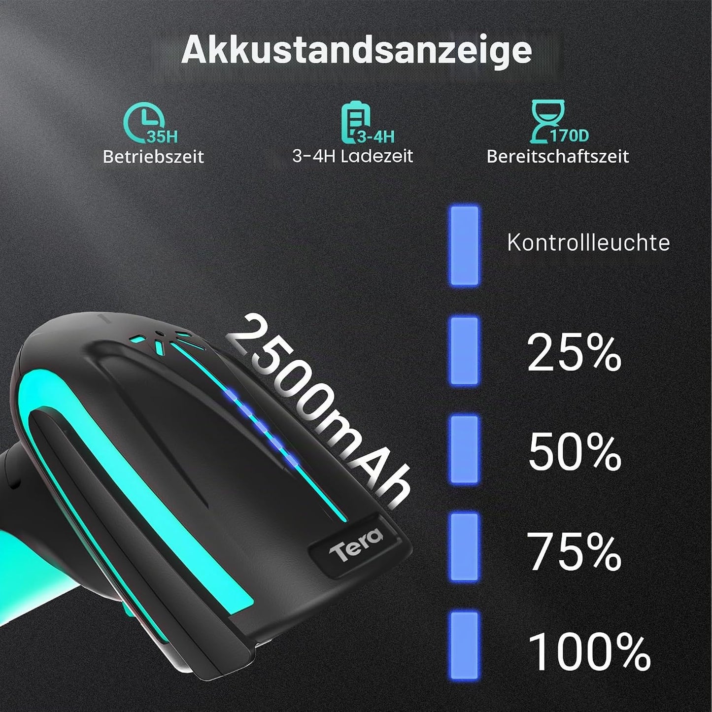 Pro 3 in 1 Barcodescanner 2D/1D kabellos & kabelgebunden, 2D kabellos mit Halterung Blau