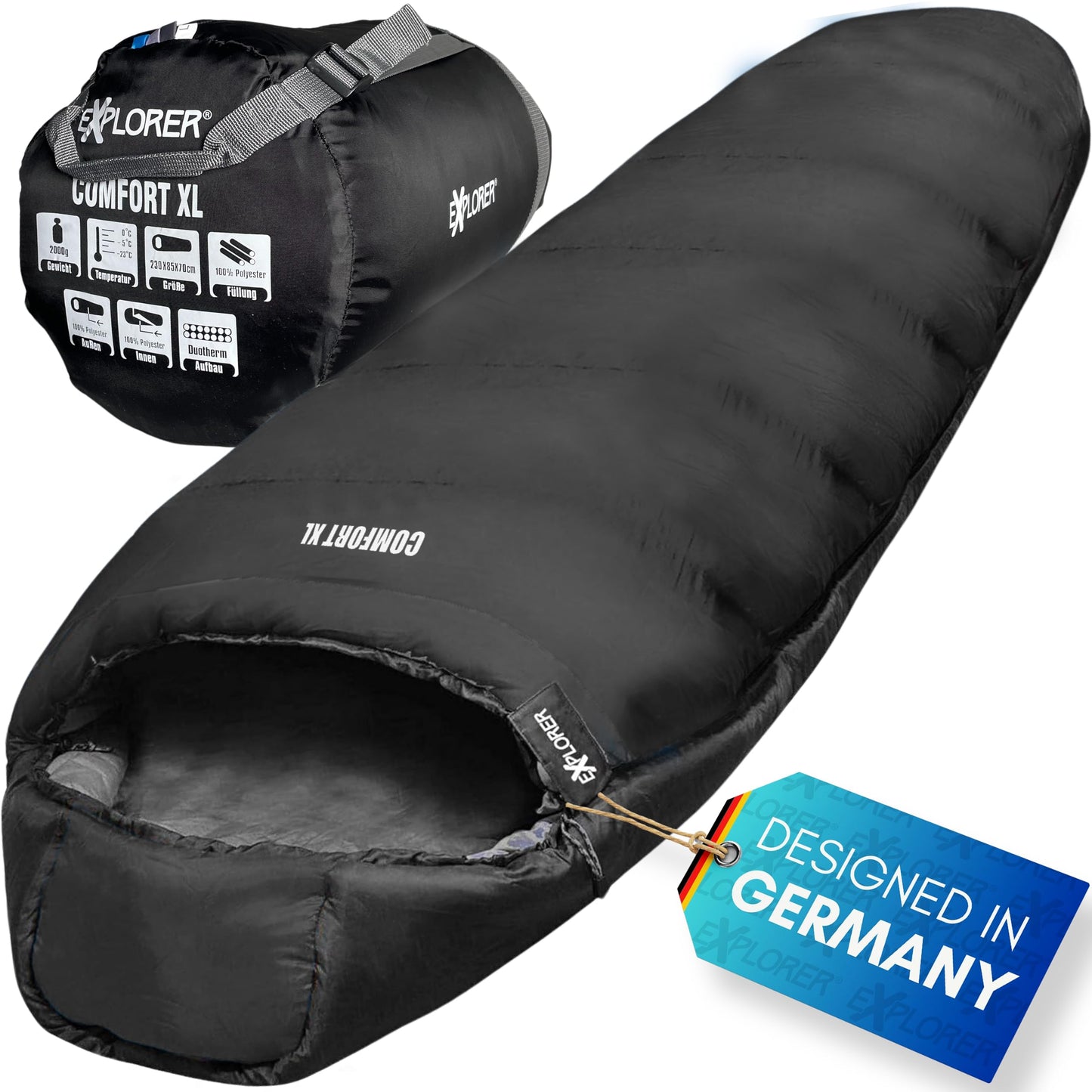 Comfort XL Mumienschlafsack, Schwarz