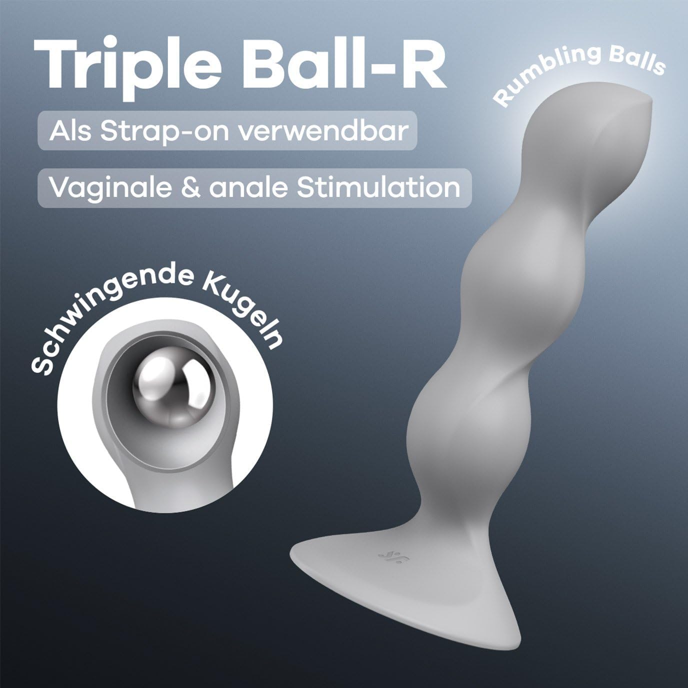 Triple Ball-R Dildo mit Saugfuss & Struktur, Grau