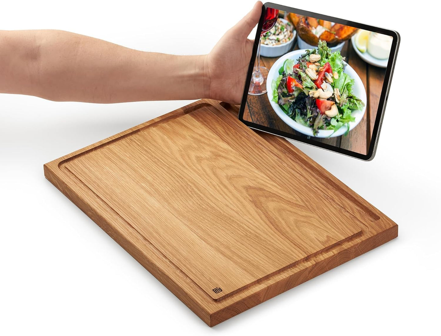 Schneide- und Servierbrett mit Saftrille und Tablethalterung, 40х30 cm mit Saftrille & Tablethalterung