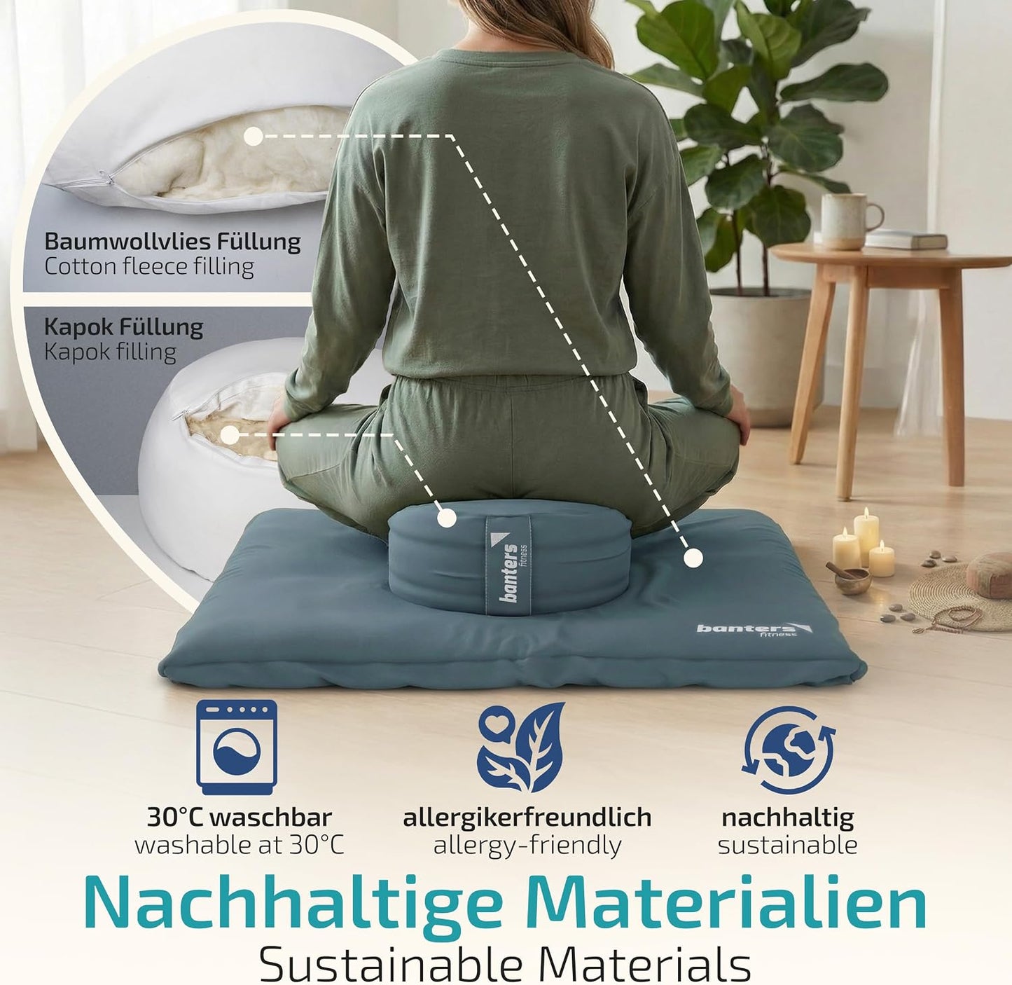3-teiliges Meditationskissen-Set Zafu & Zabuton, Blau