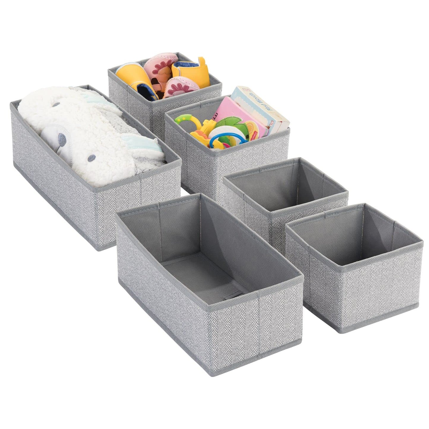 Baby Organizer-Set mit Aufbewahrungsboxen (6-teilig), Graues Fischgrätenmuster