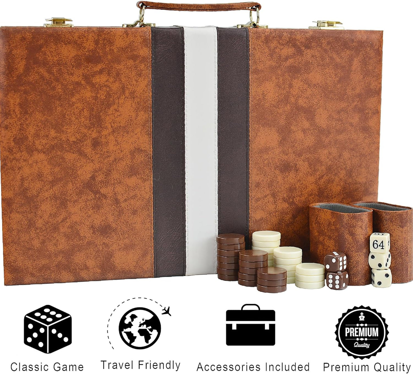 Backgammon-Koffer Reise-Spielset, Braun