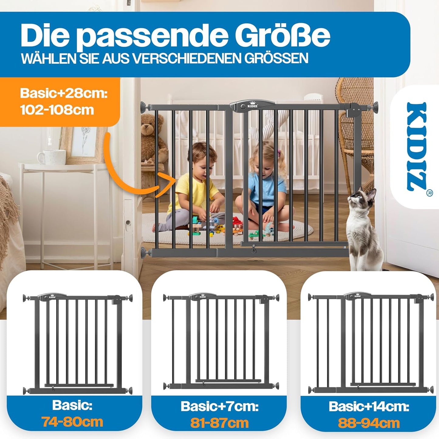 Treppenschutzgitter ohne Bohren, verstellbar, 81 - 87 cm Anthrazit