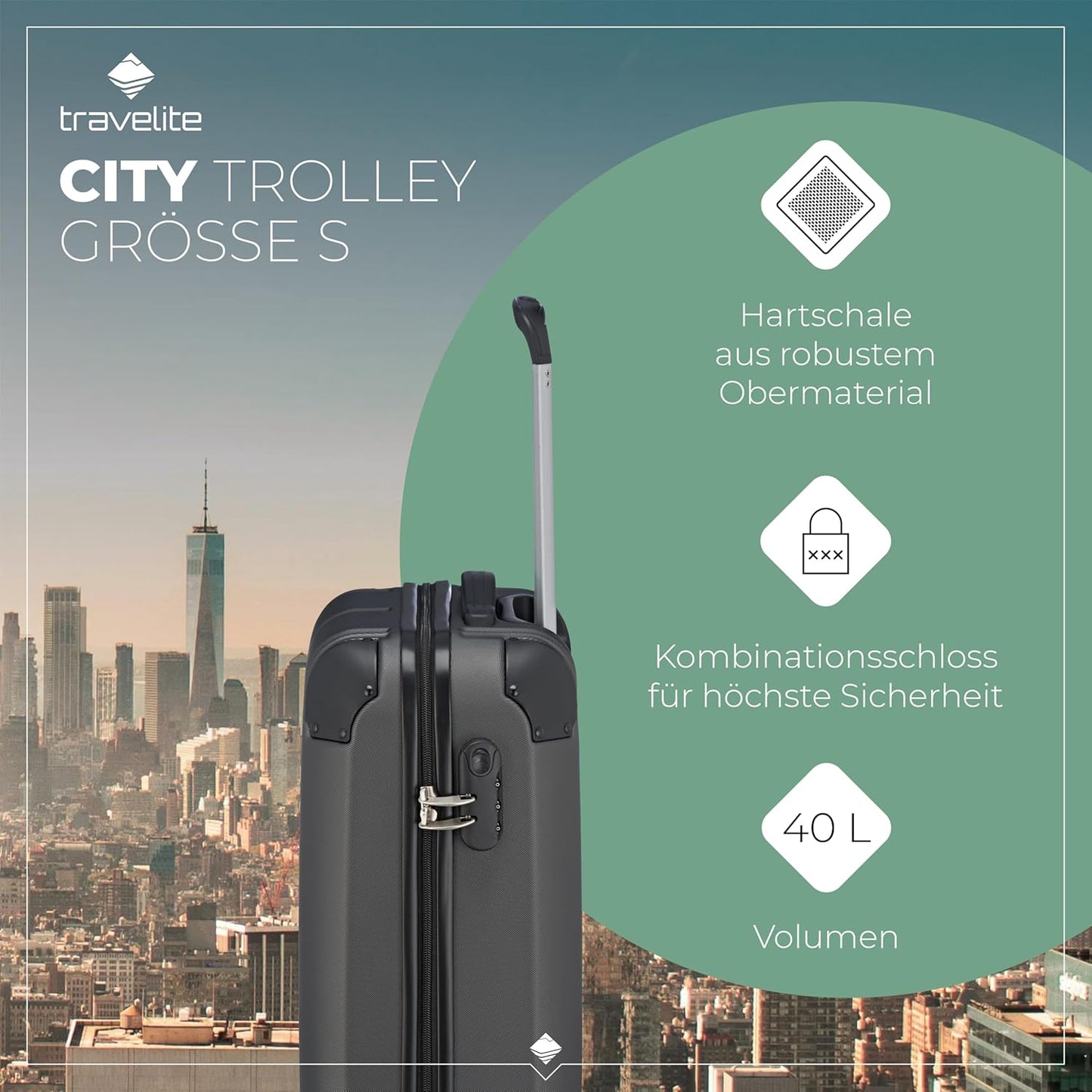 City - Handgepäck-Koffer, Anthrazit 55 cm (Trolley S)
