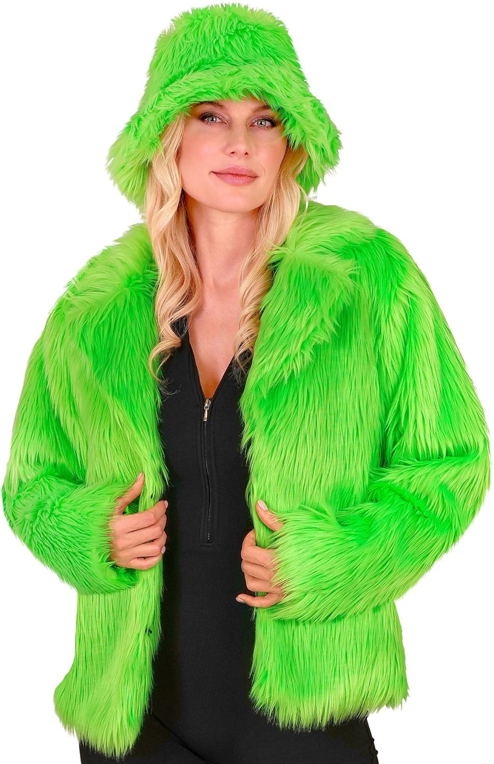 Flauschige Damen-Kunstfelljacke, Neon-grün S-M